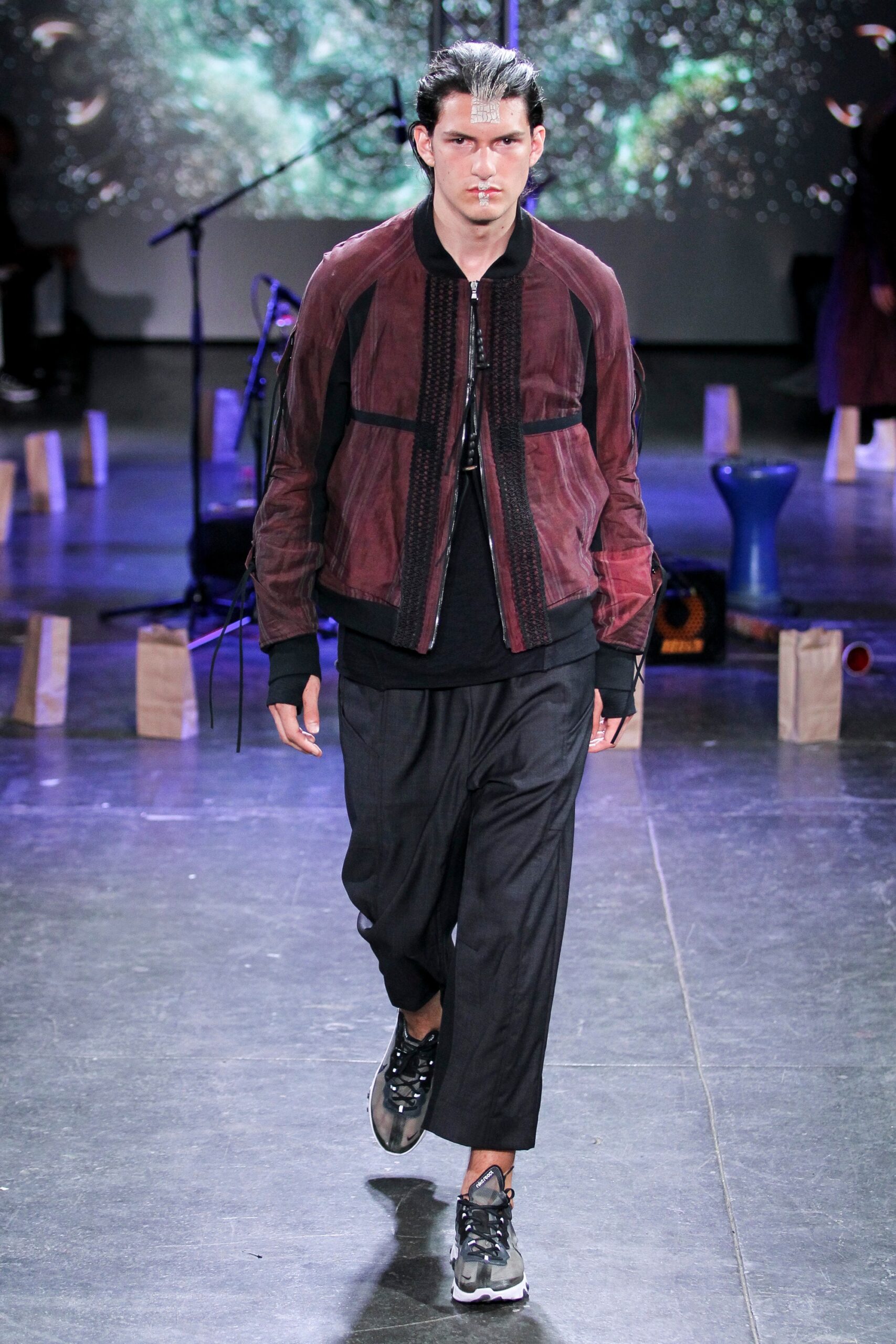 brown relaxed jacket with black pants