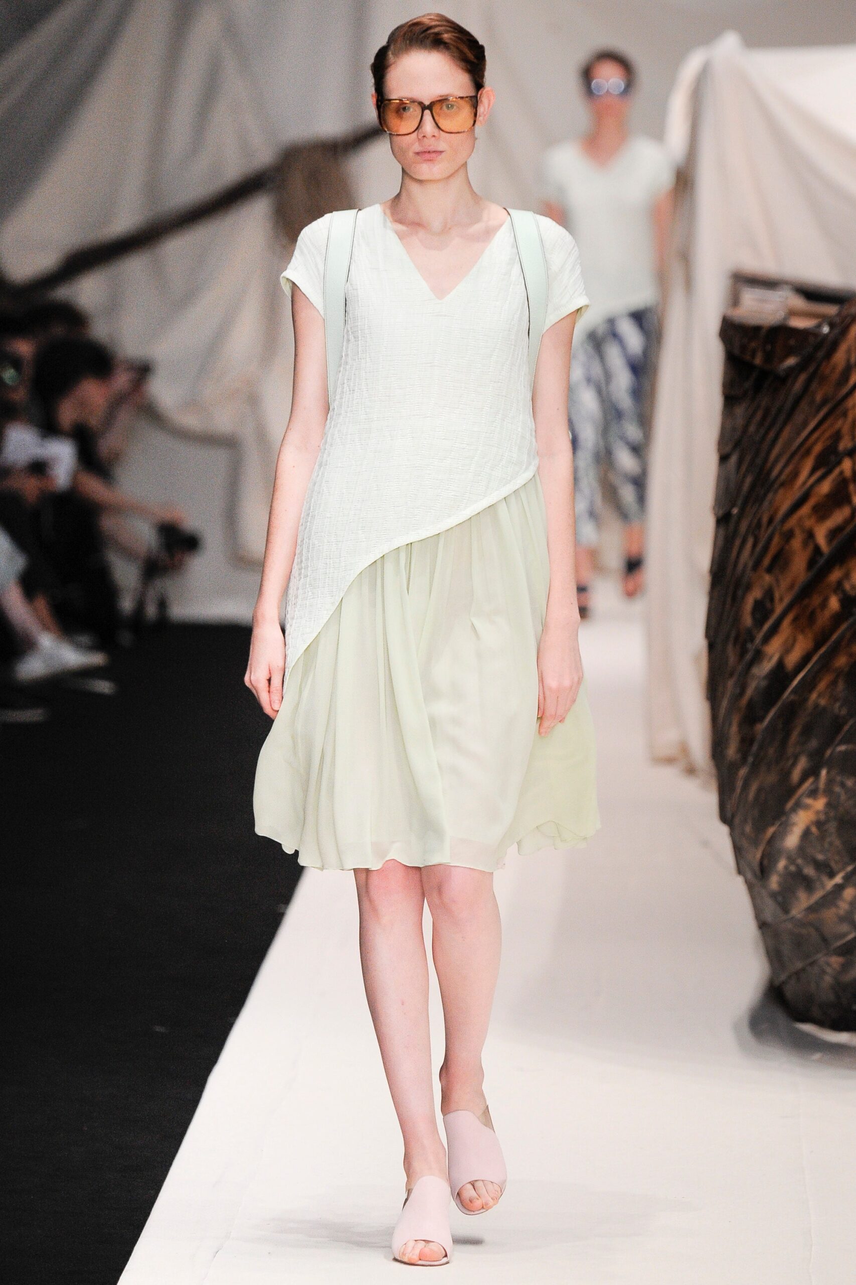 green and white asymmetric dress