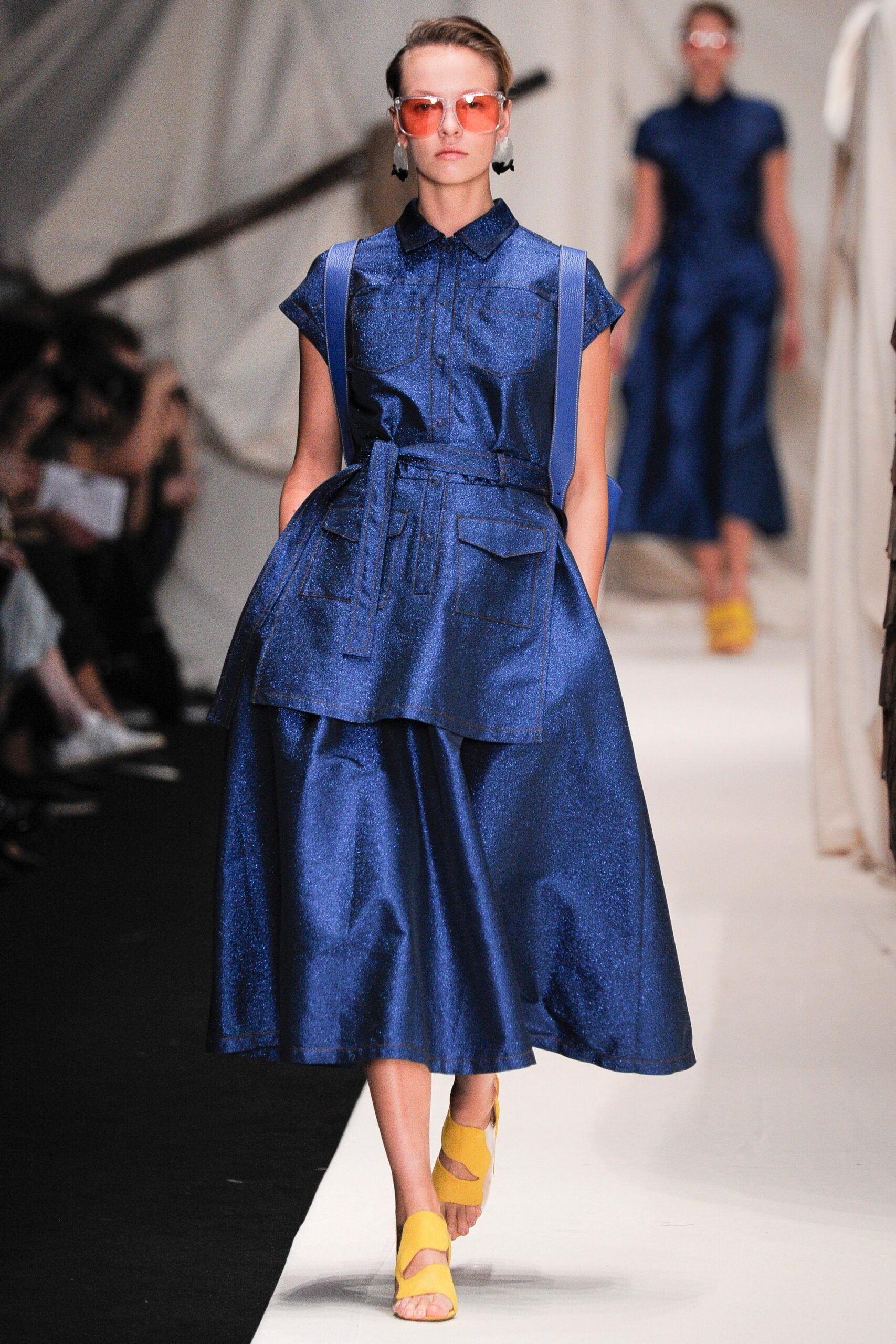 blue silk midi dress