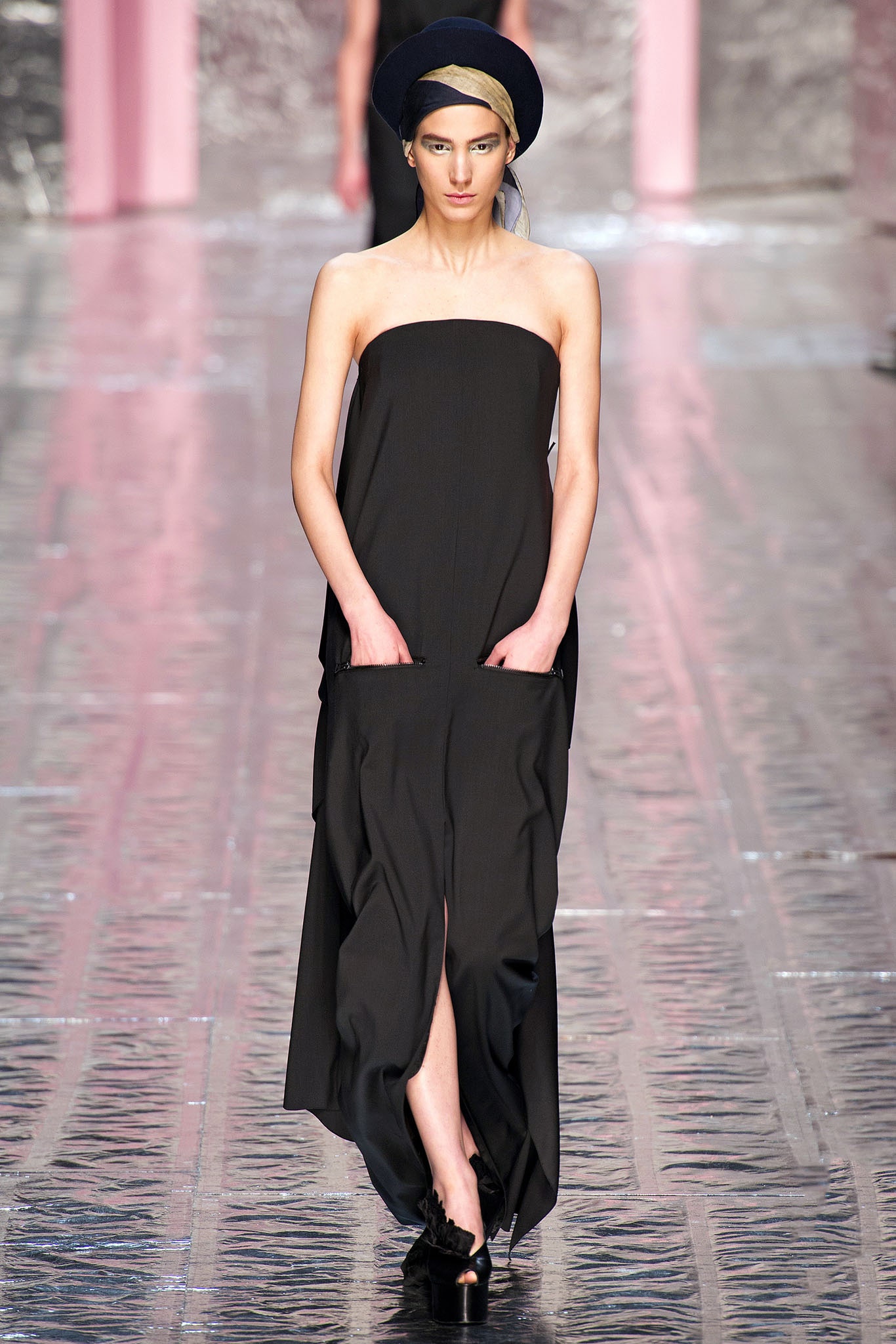 black silk strapless maxi dress