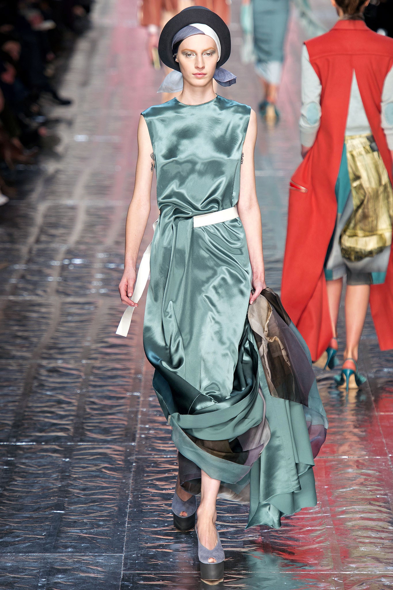 green silk sleeveless dress