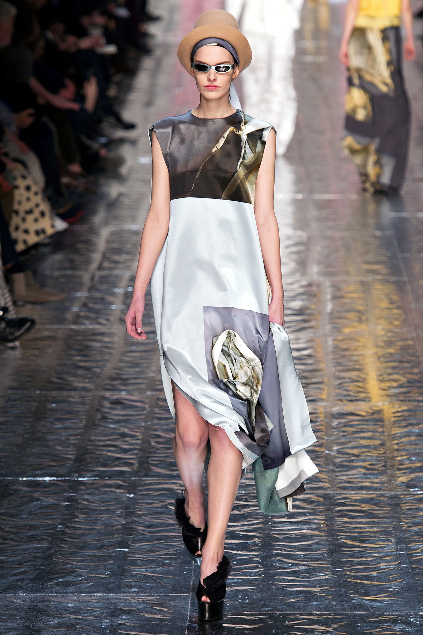 asymmetric gray silk dress