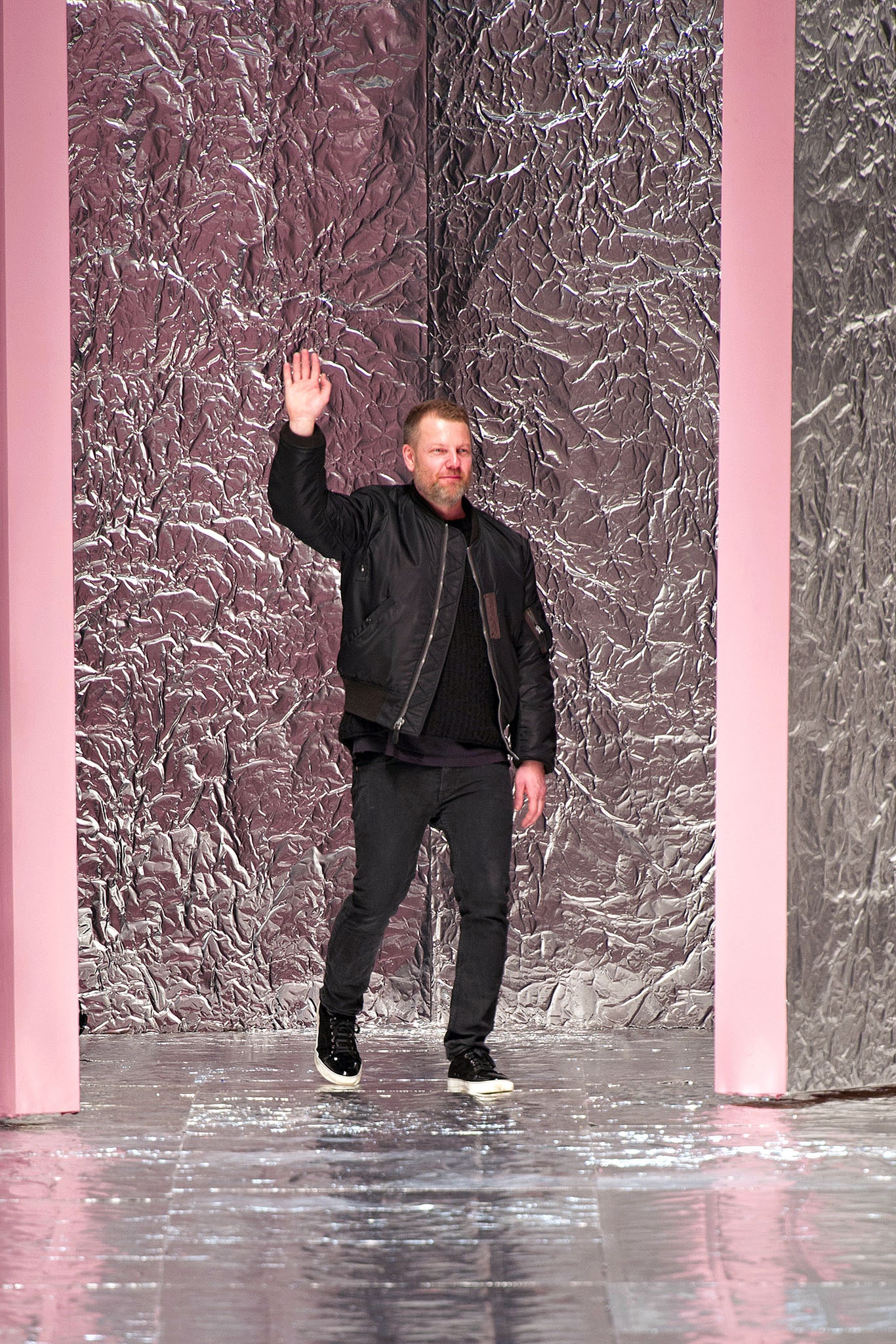 black leather jacket and sweater