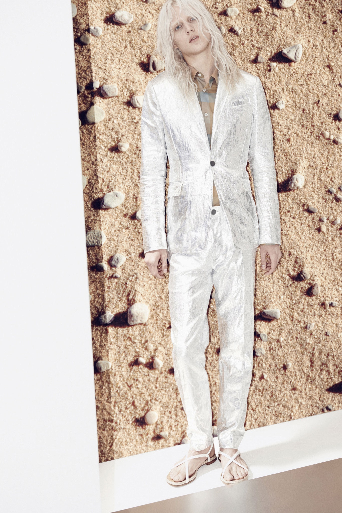 white silk tailored suit