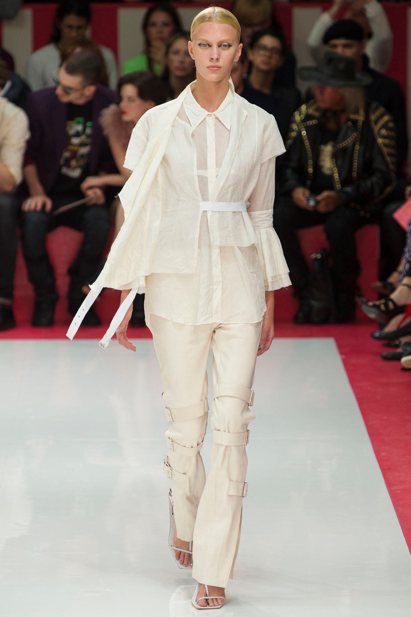 white fitted blouse and pants