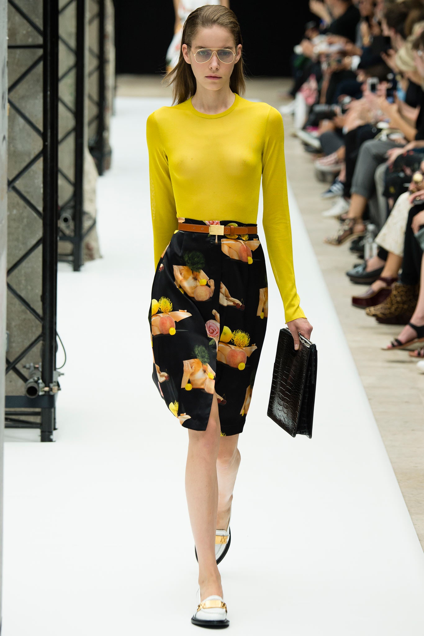 yellow fitted top with printed skirt