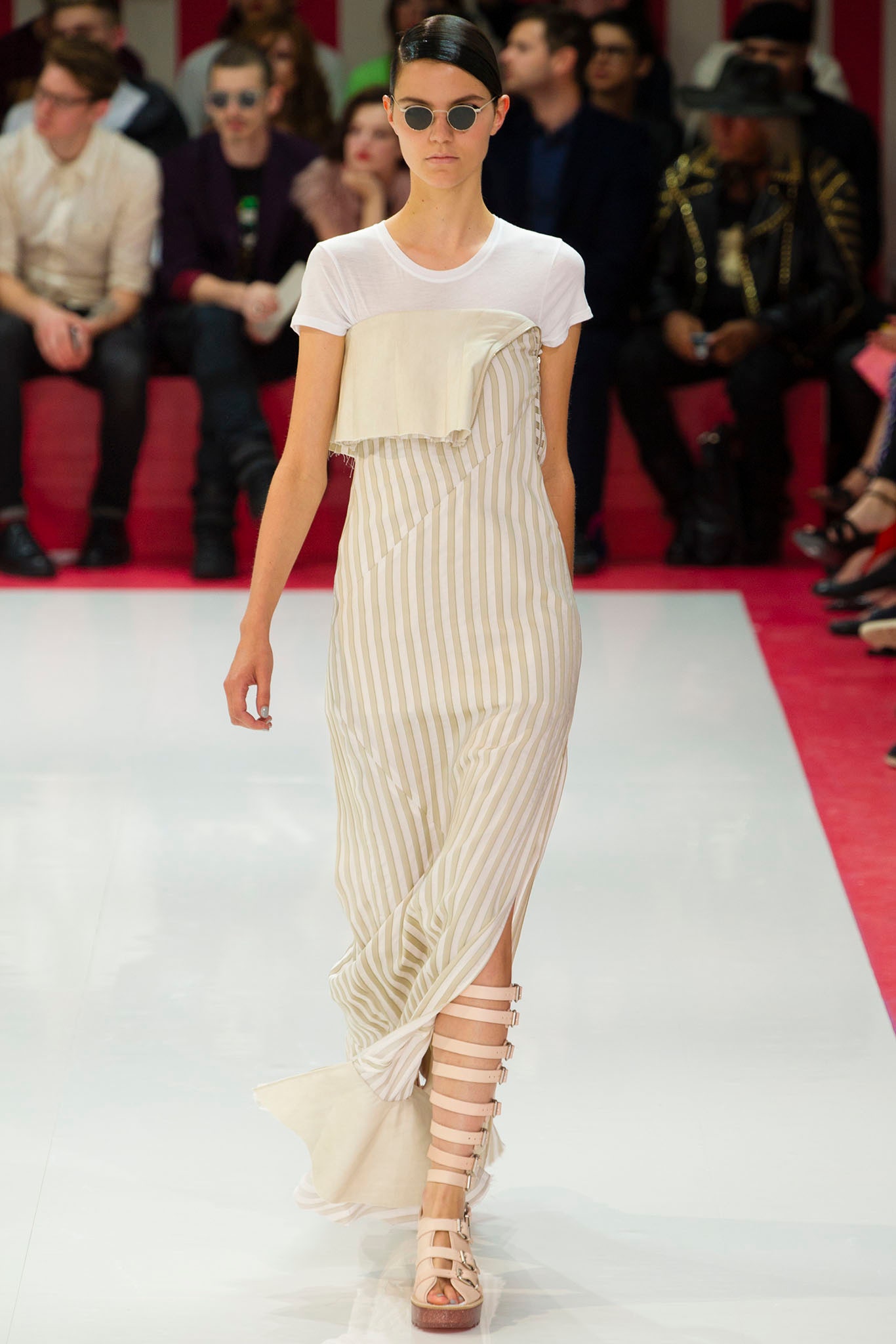 white beige striped midi dress