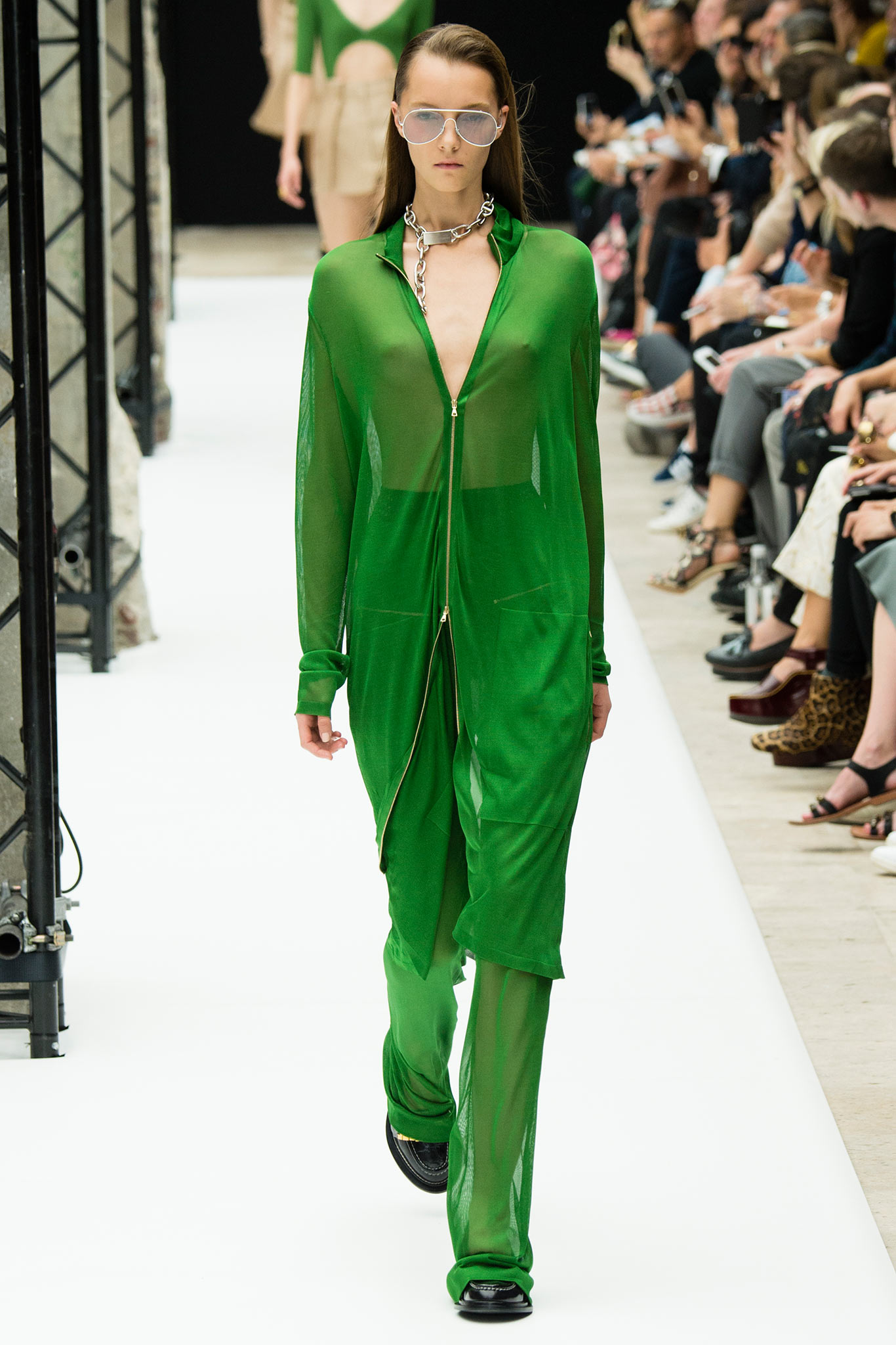 green mesh fitted jumpsuit