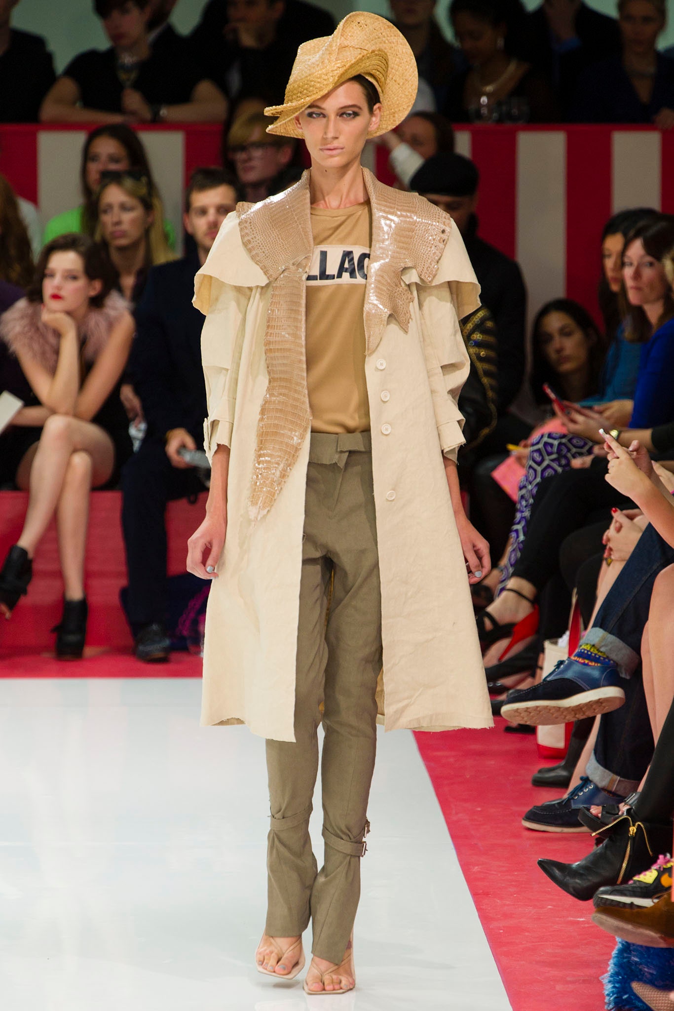 beige coat with gold top