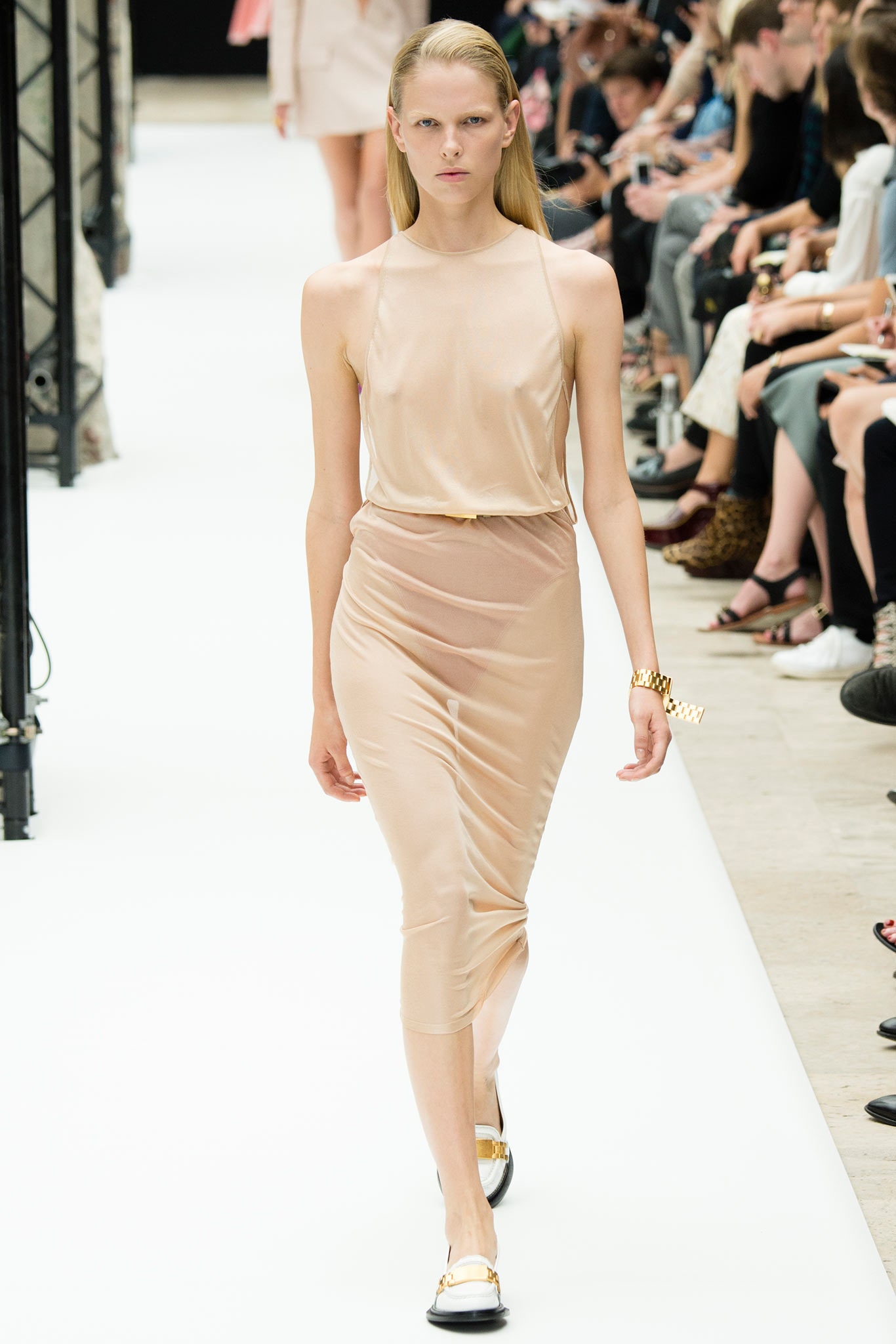 beige silk sleeveless dress