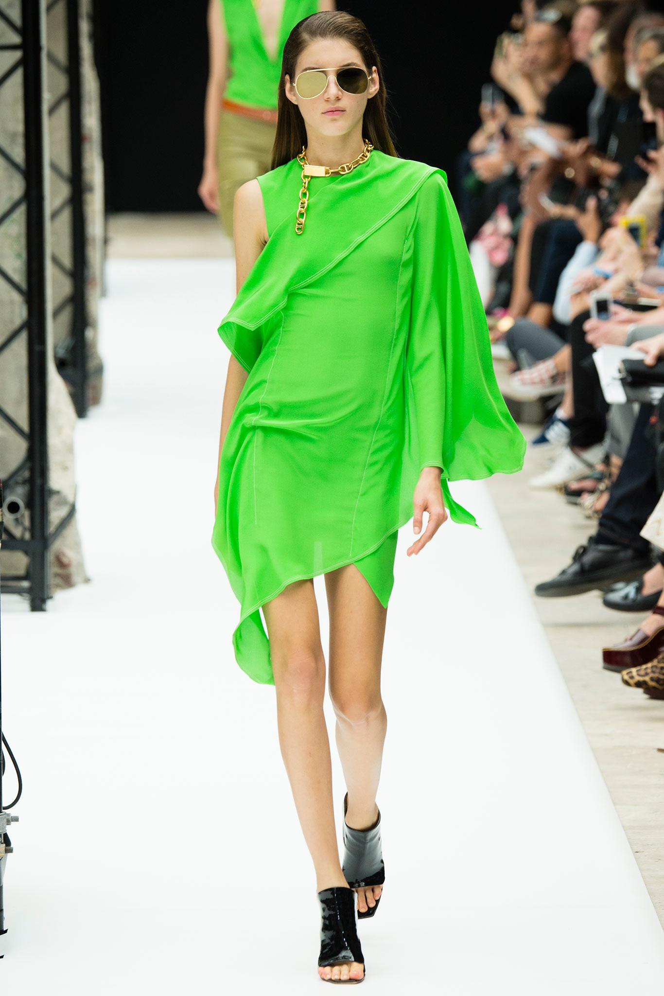 fitted green asymmetric dress