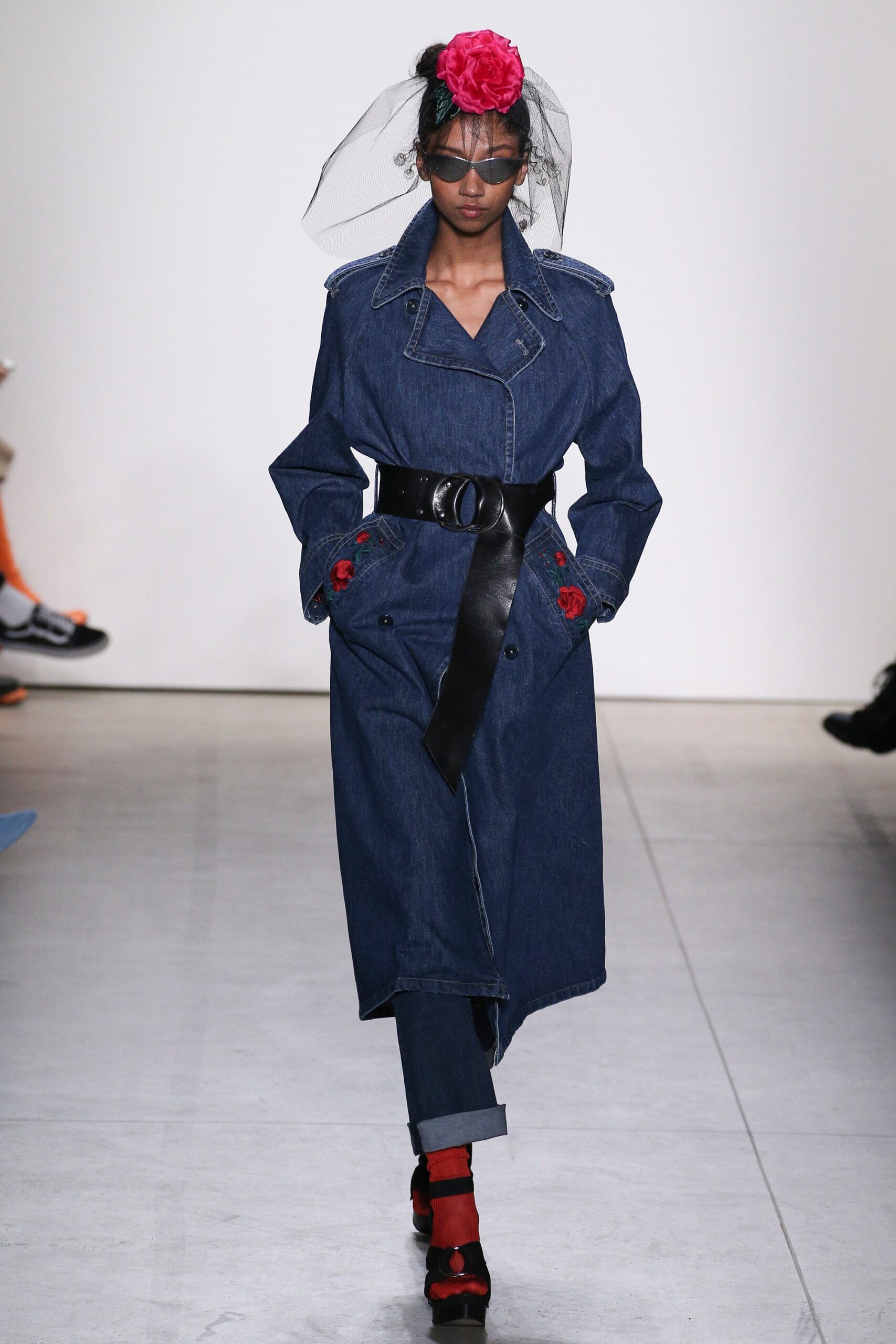 blue denim trench coat