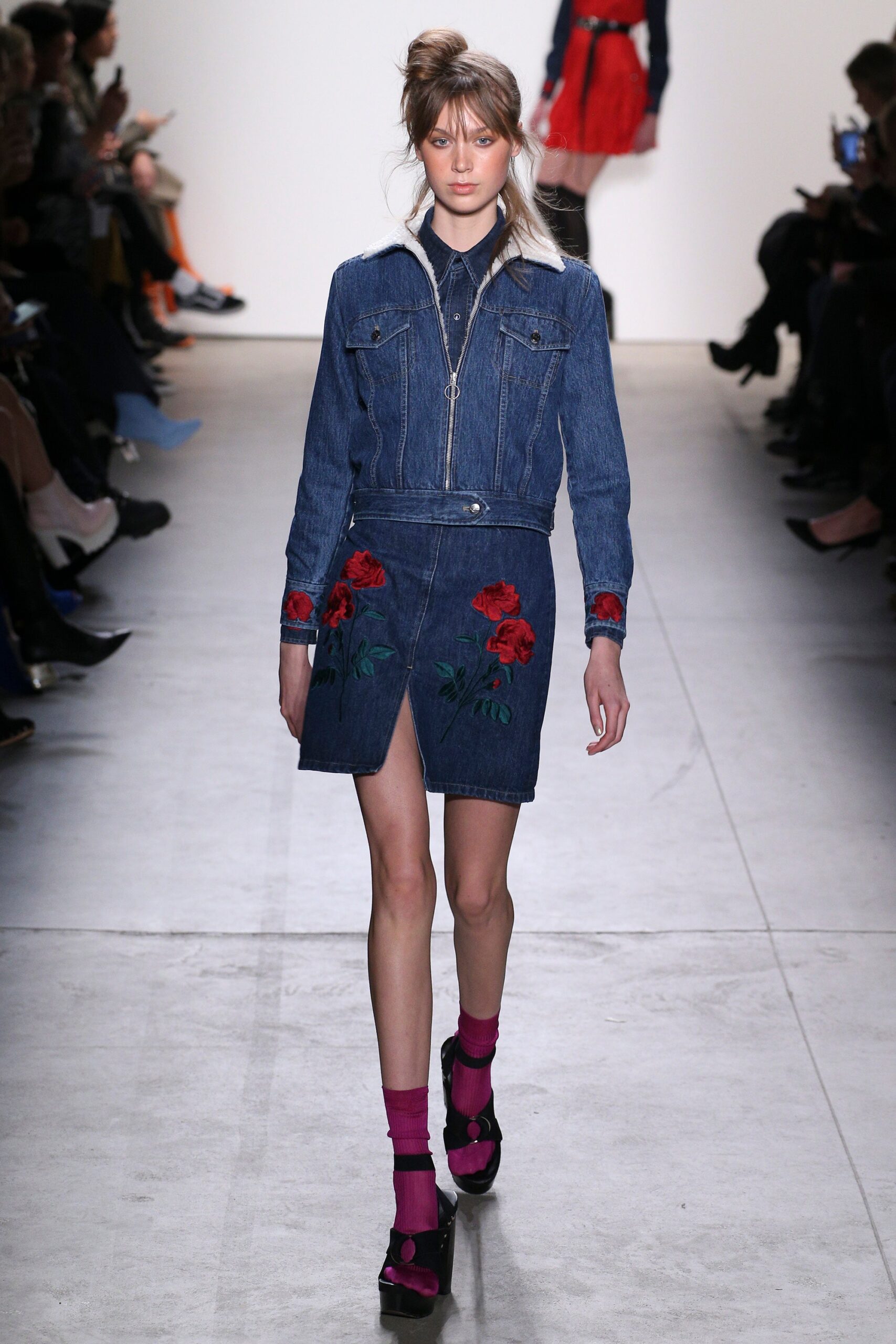 blue denim jacket and skirt