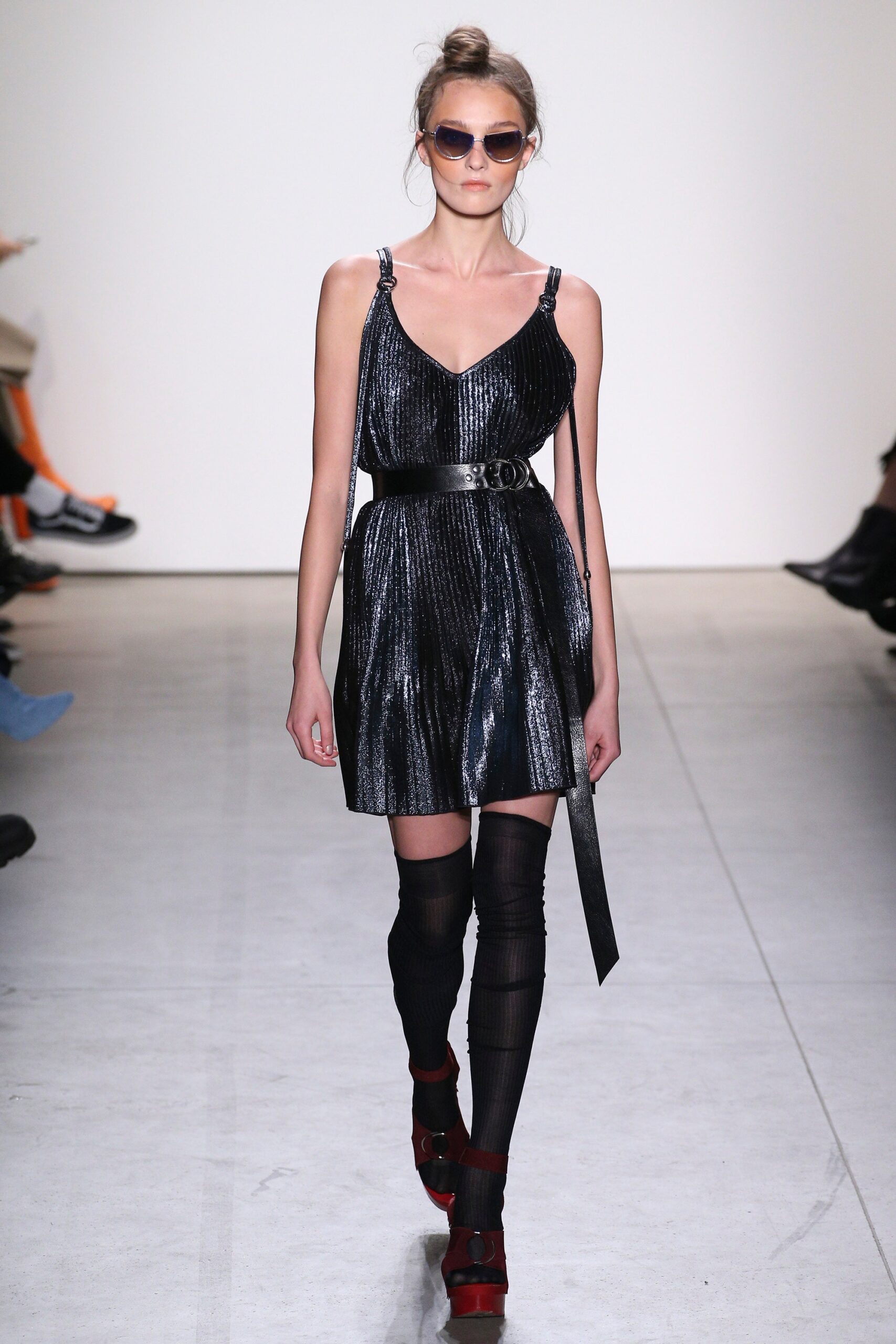 black pleated mini dress