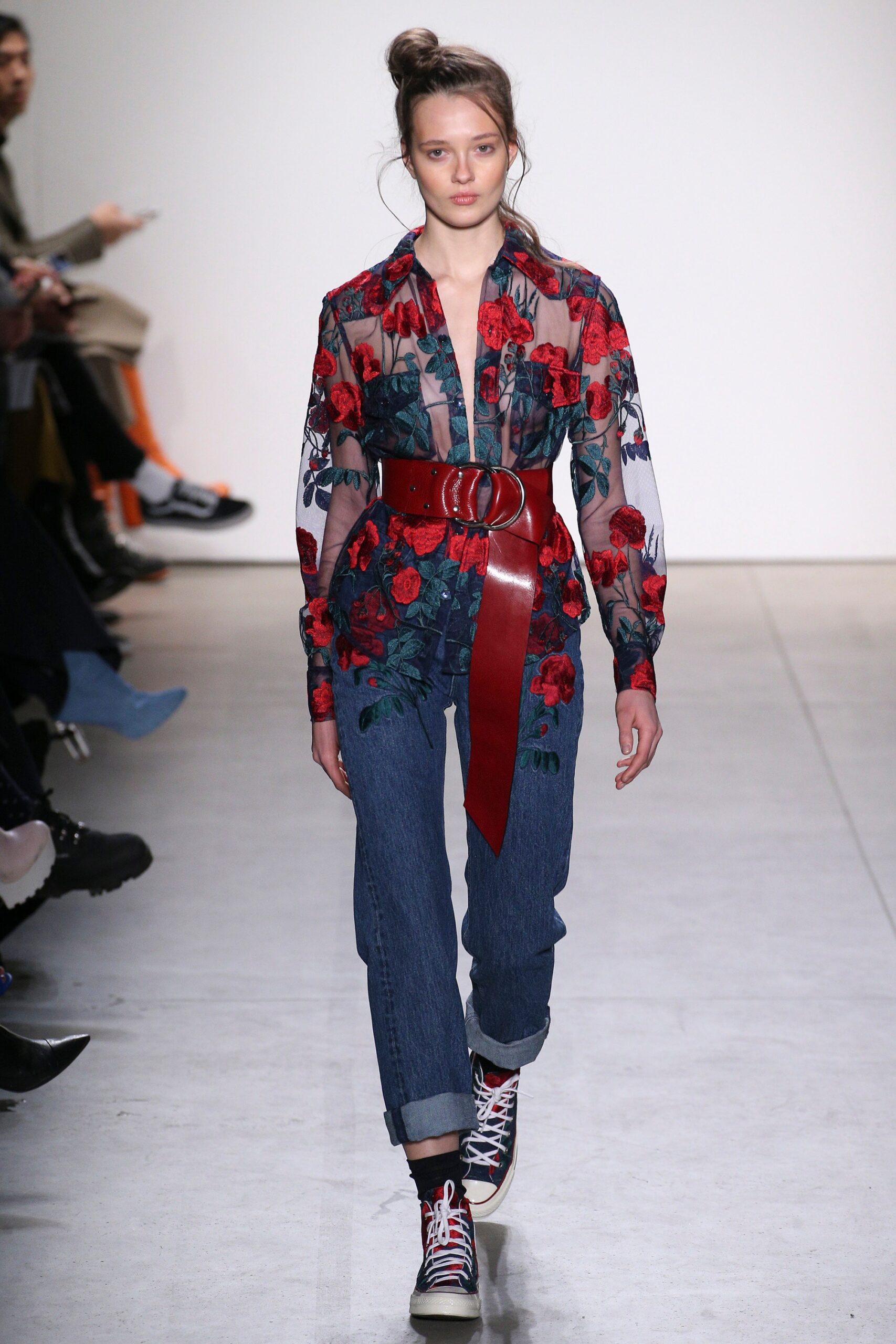 embroidered shirt with denim pants
