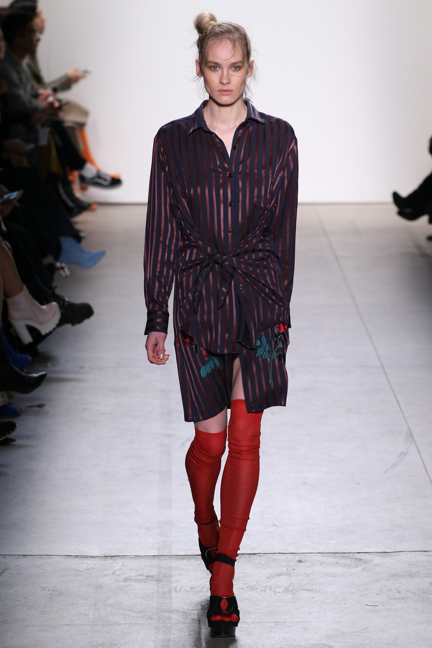 blue and red striped shirt-dress