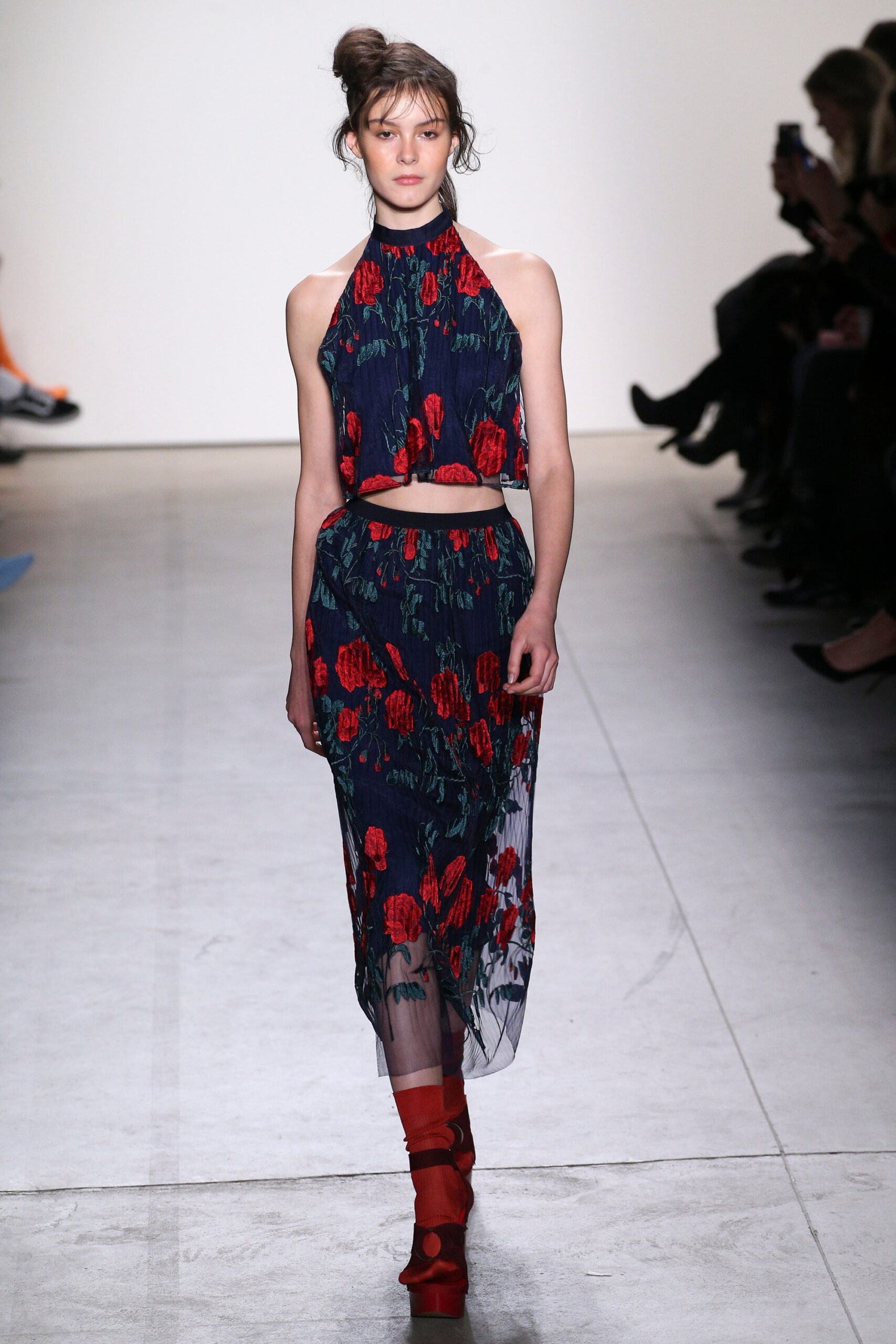 floral crop-top and midi skirt