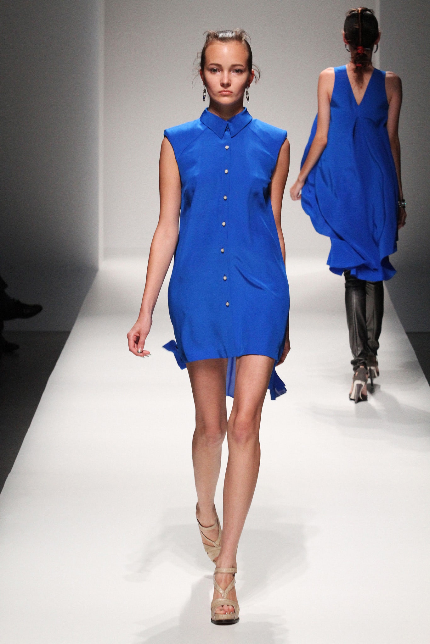 blue silk sleeveless dress