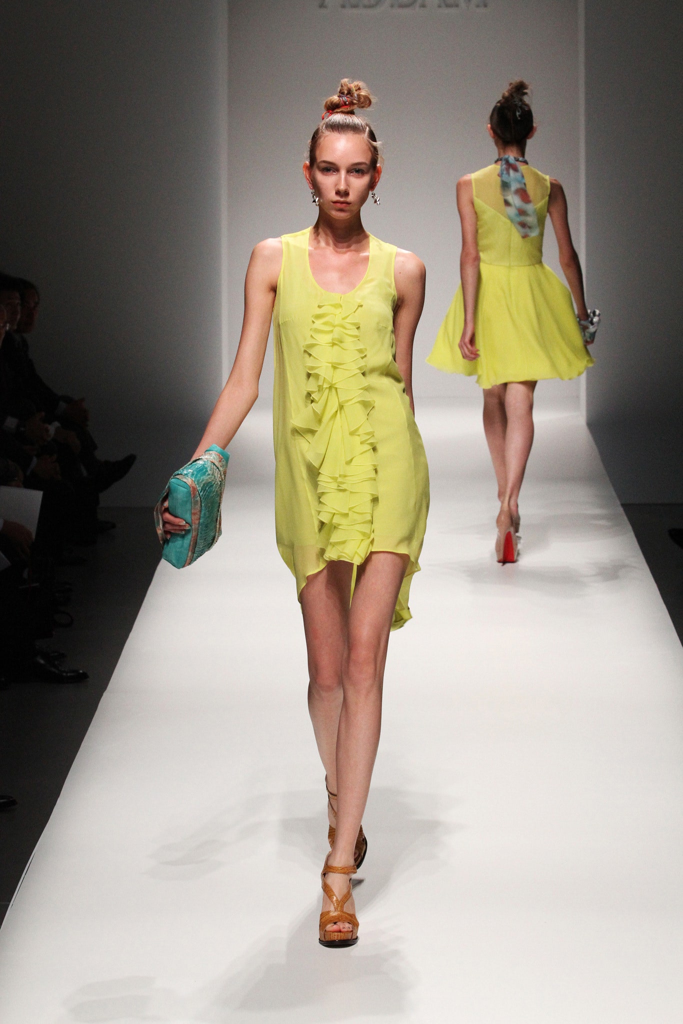 yellow ruffled mini dress