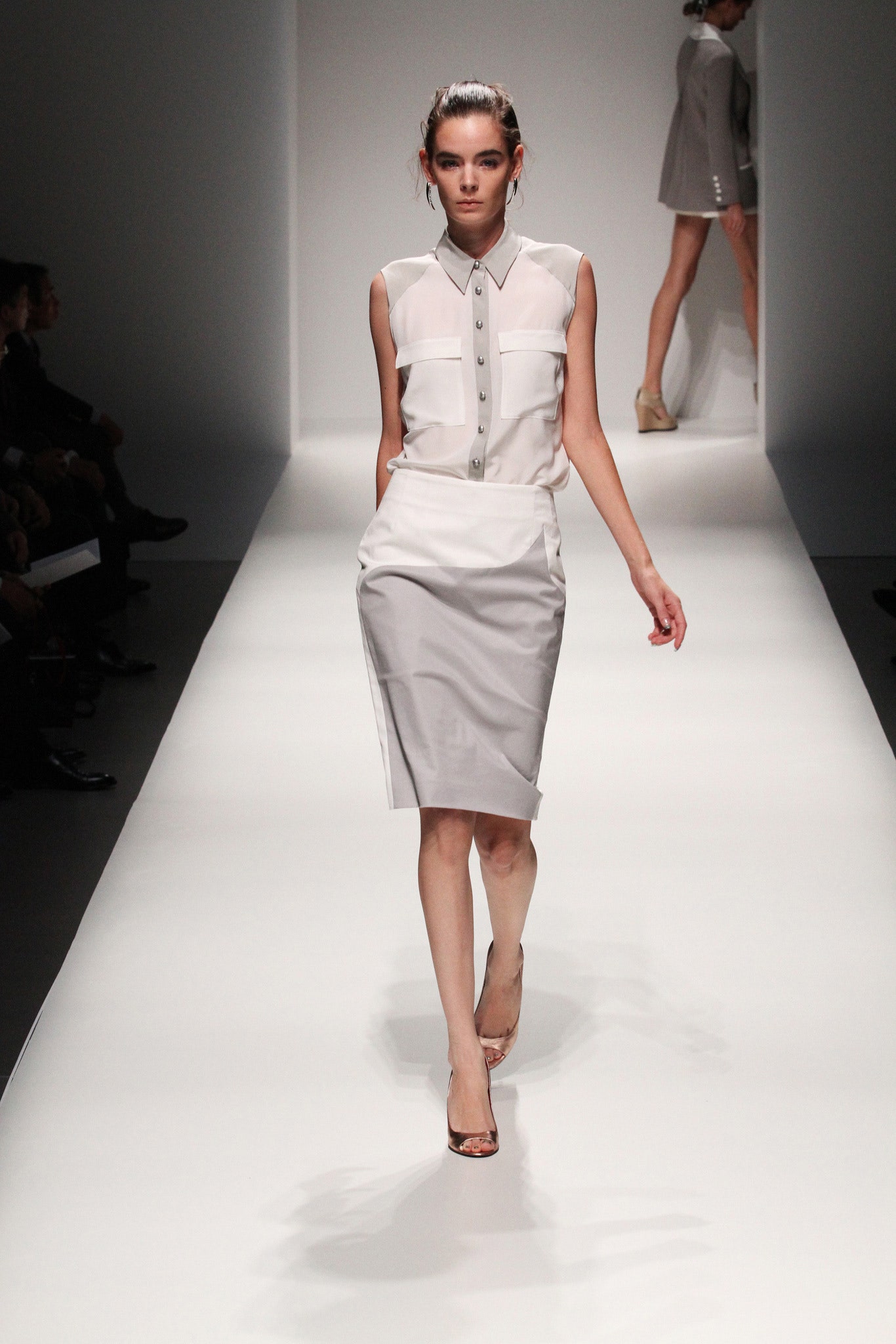 white gray fitted shirt-dress
