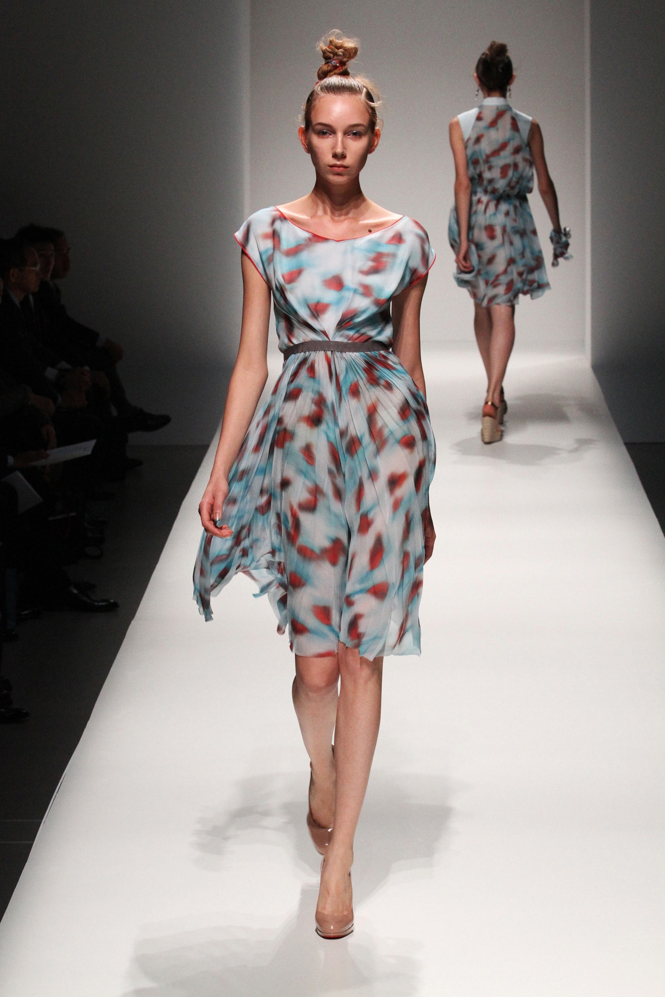 blue red white silk dress