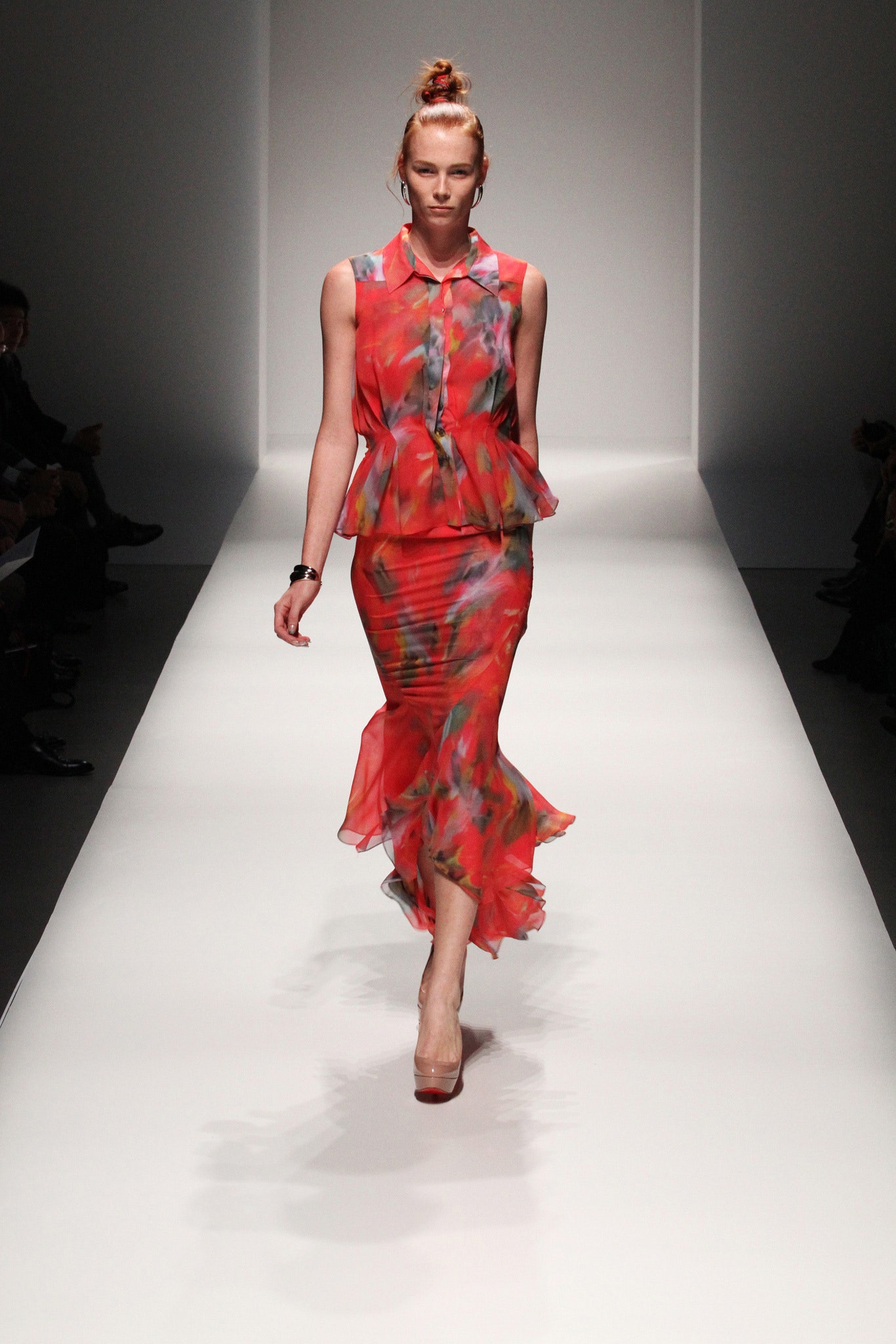 red pink multi-colored silk dress