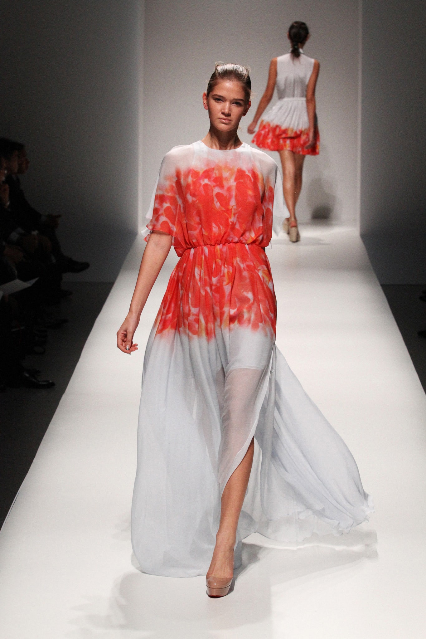 white and red chiffon dress