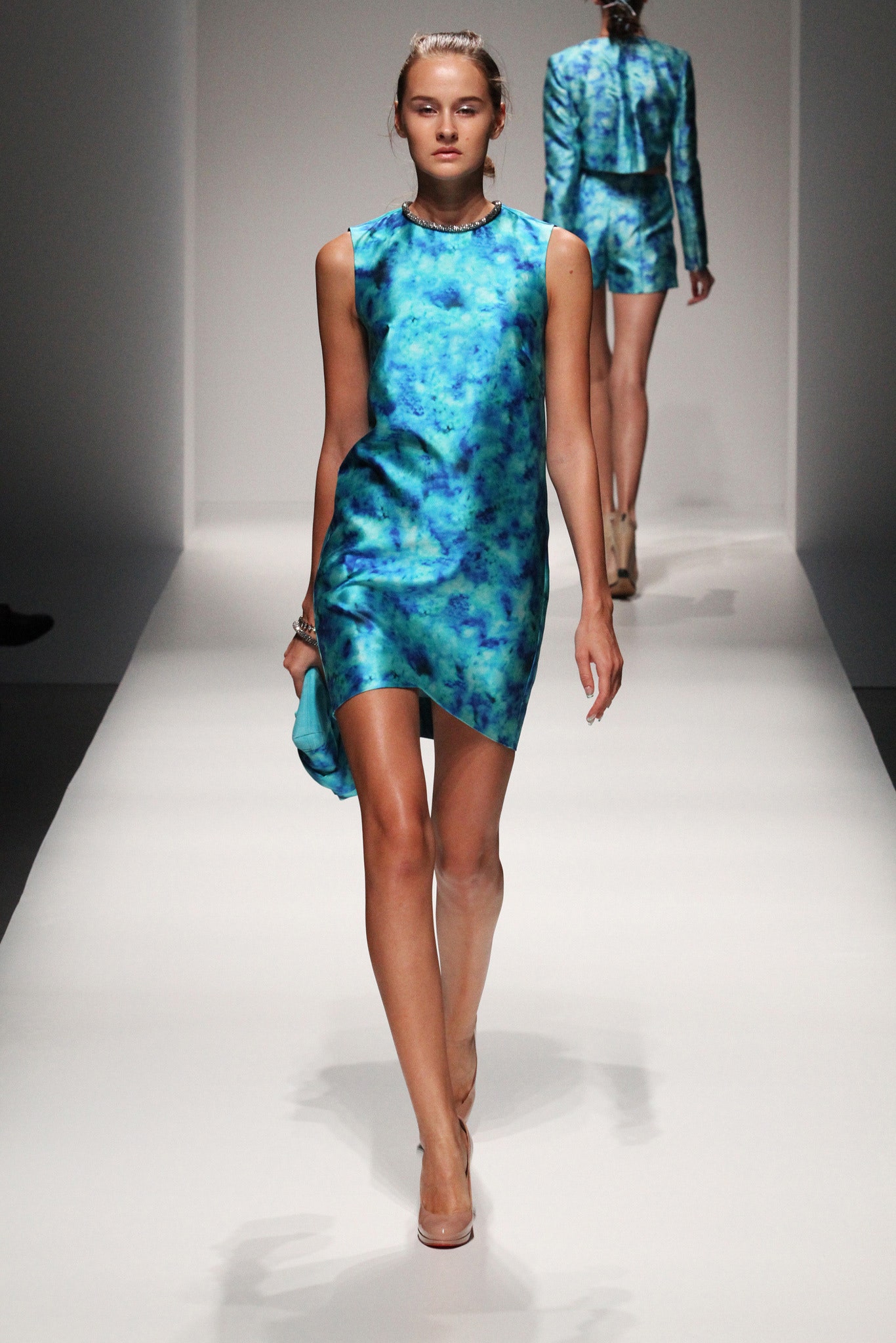 fitted blue silk mini dress