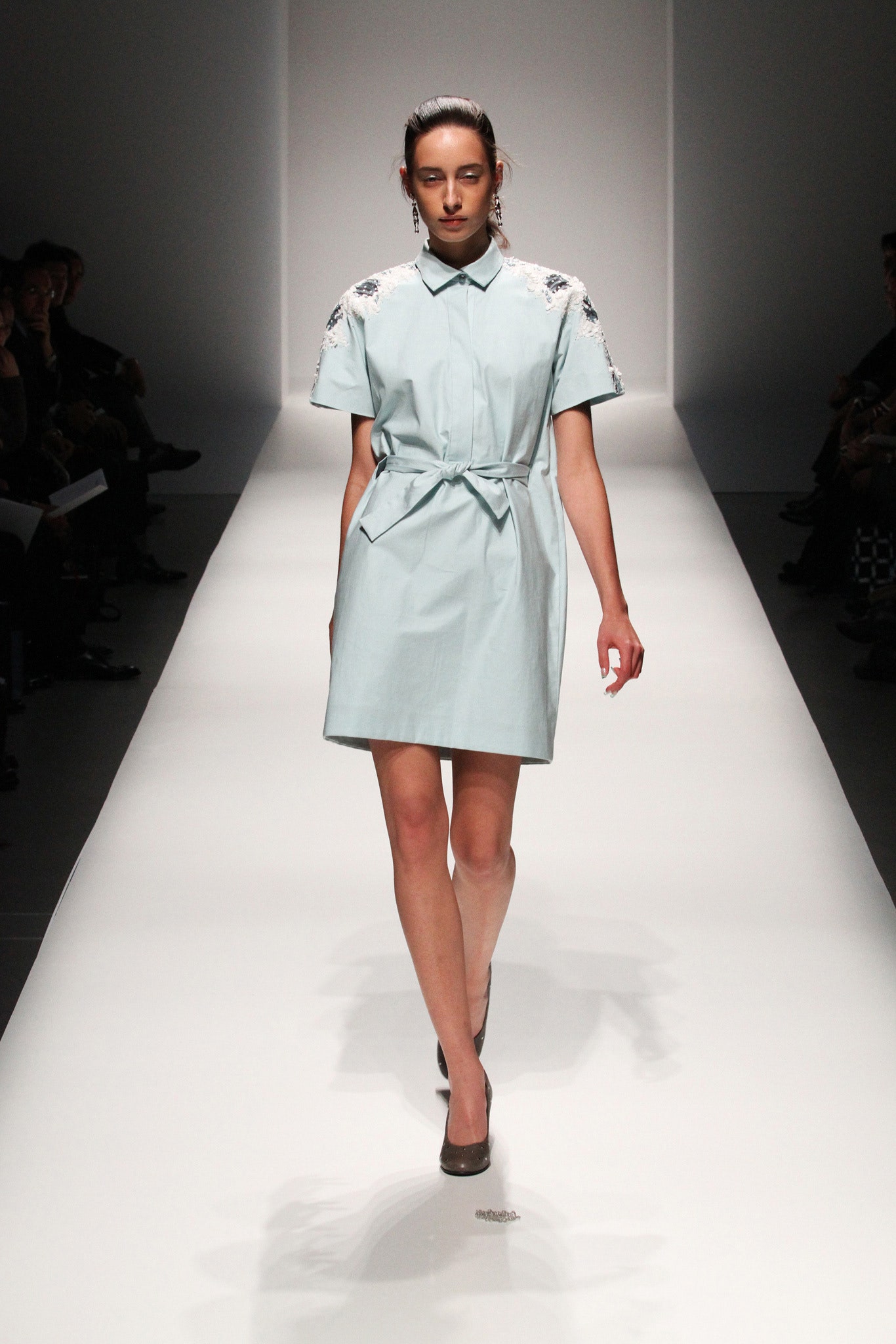 blue cotton belted shirt-dress