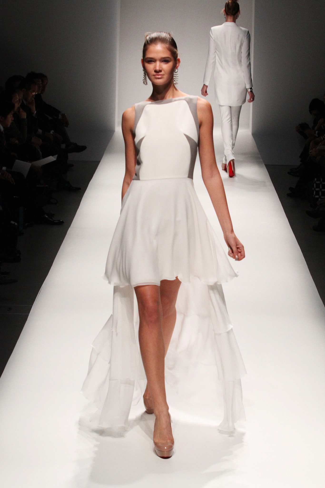 white silk sleeveless dress