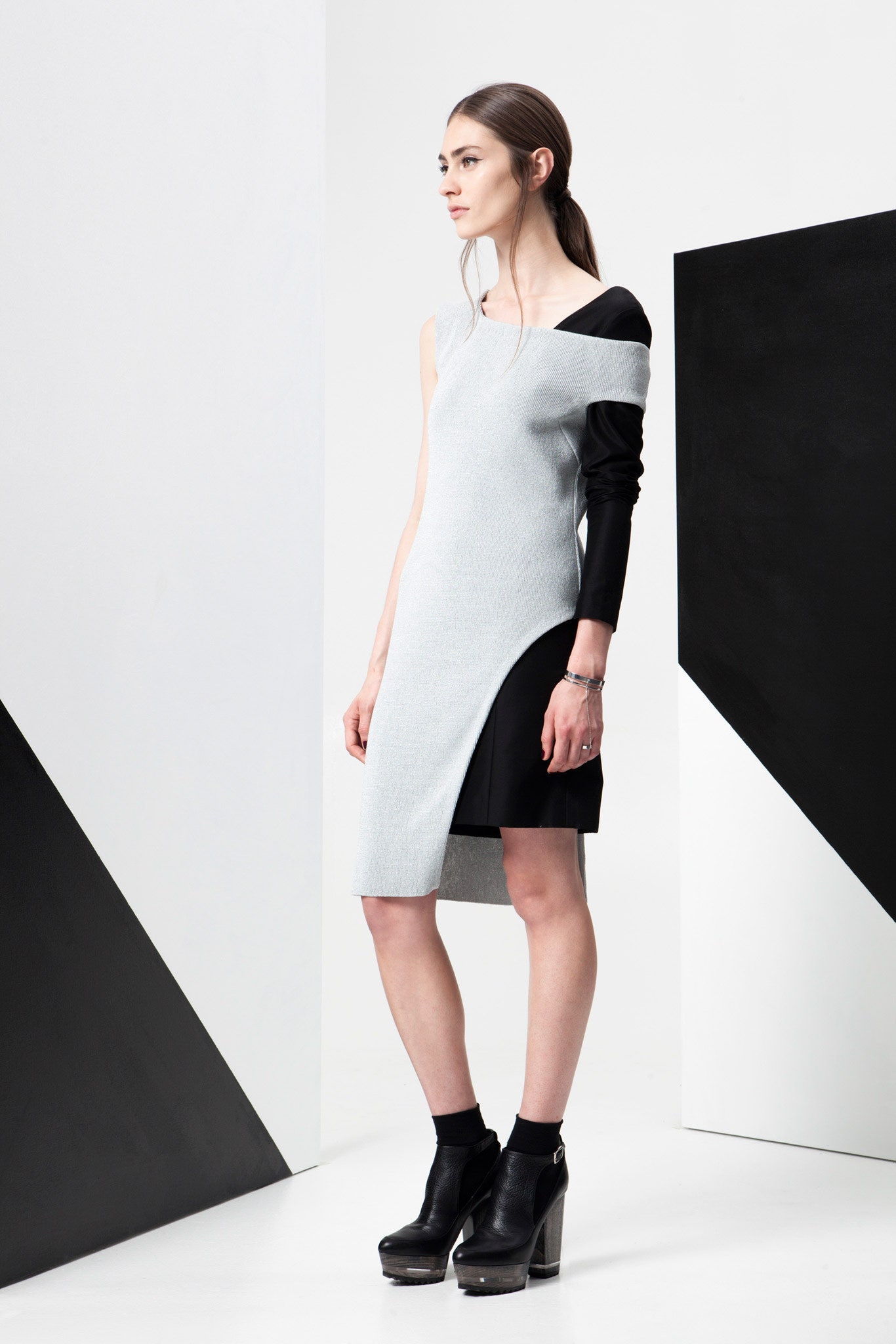 gray and black asymmetric dress