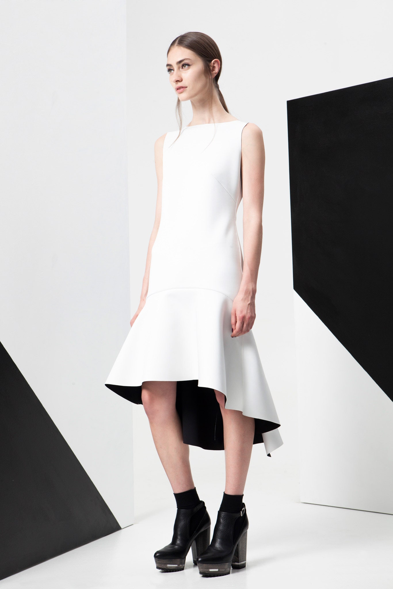 fitted white neoprene midi dress