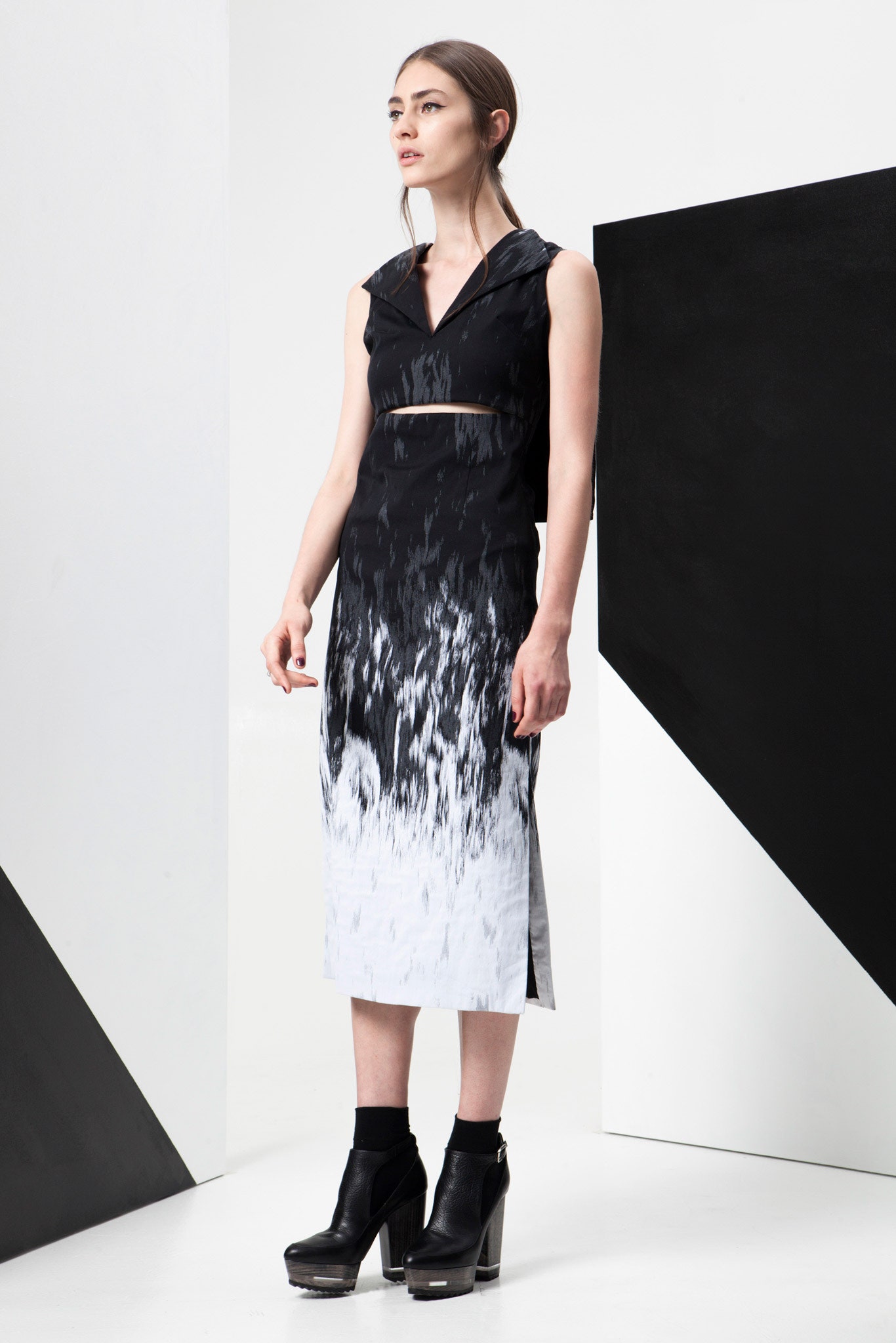 black and white fitted top and skirt