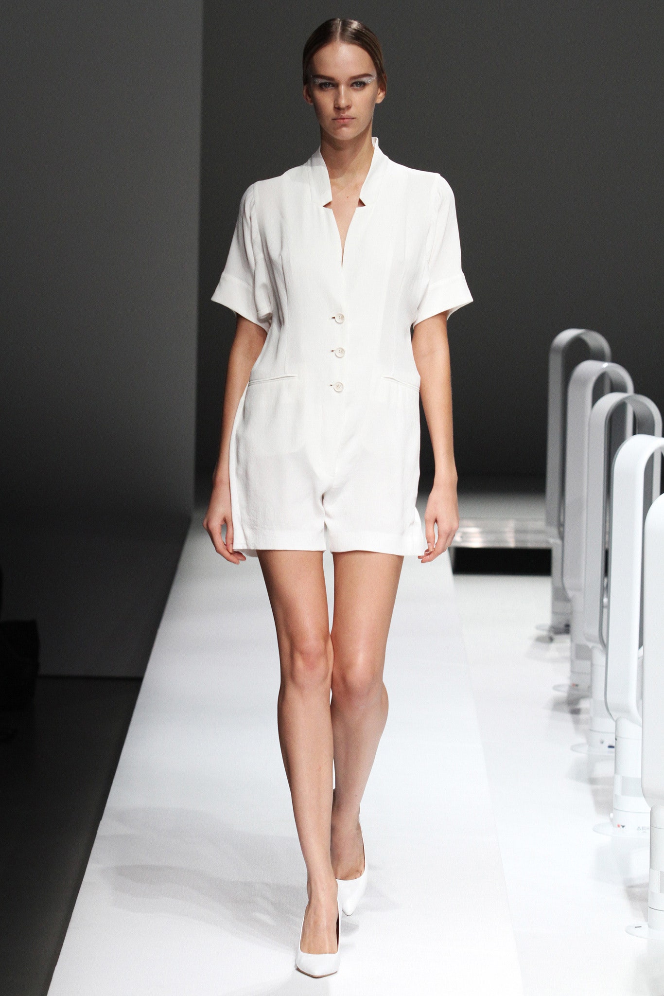 white fitted short-sleeve romper