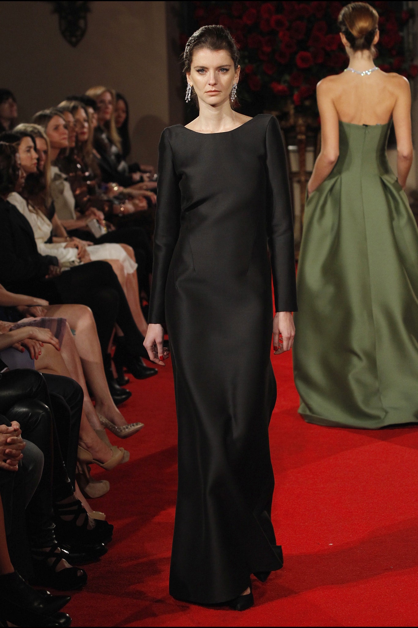 fitted black silk gown