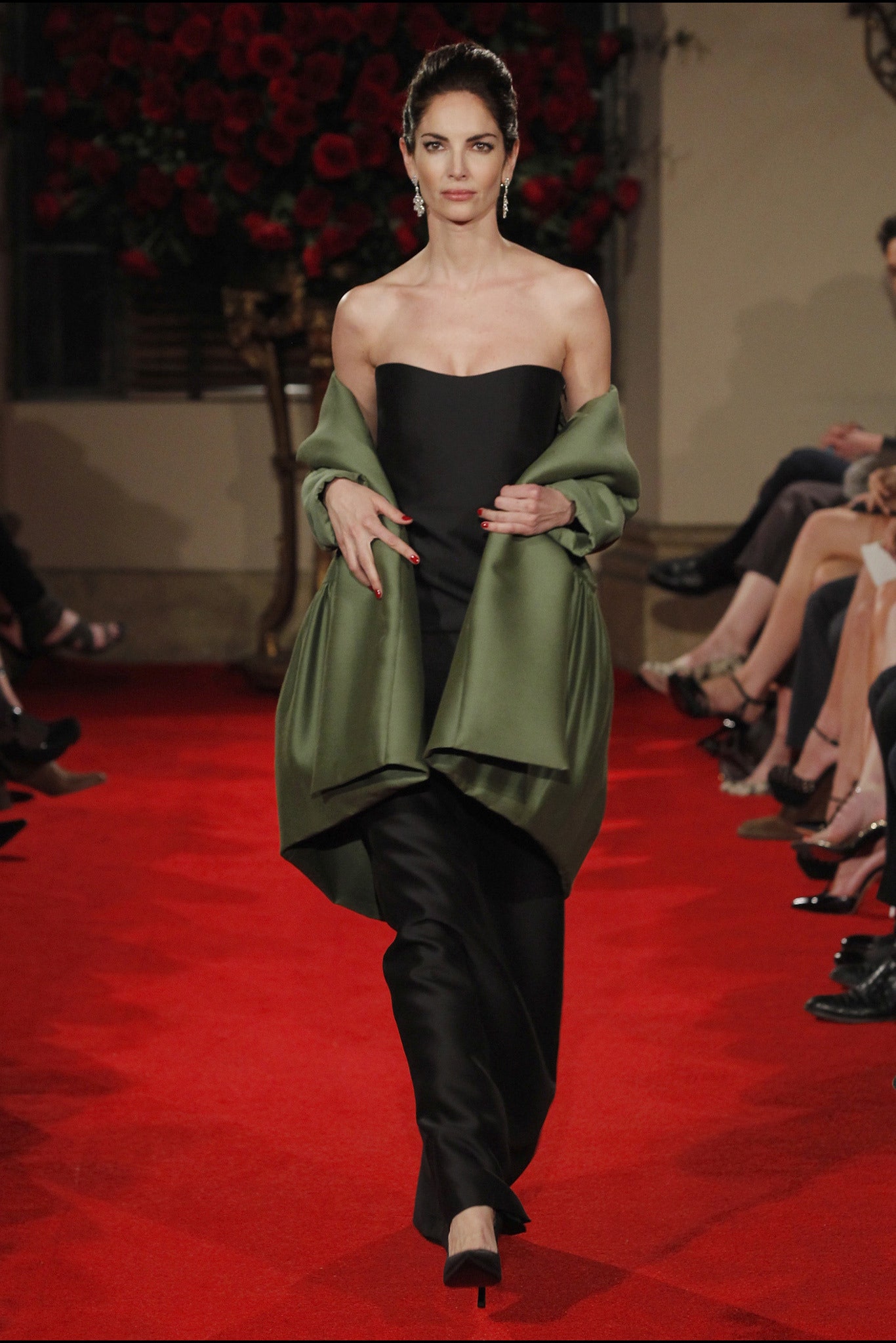 green silk relaxed draped cape