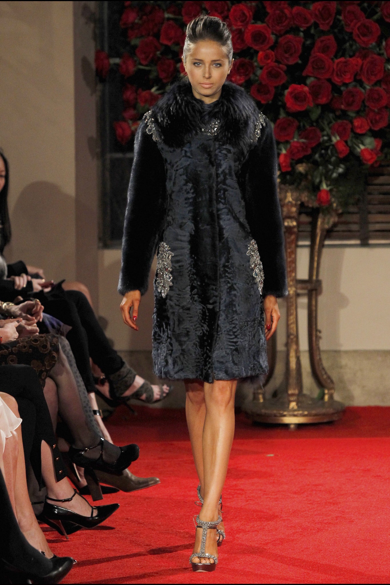 black and blue embroidered coat