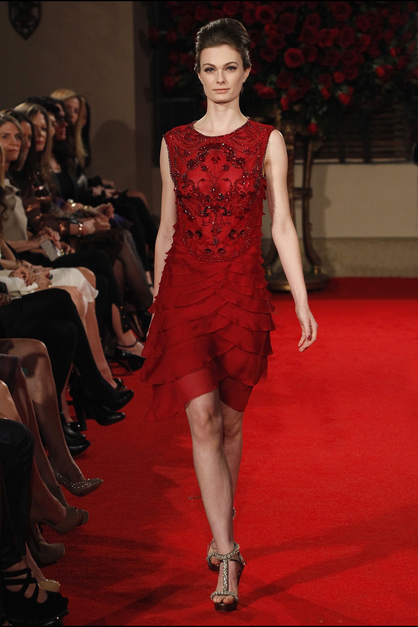 red silk sleeveless dress