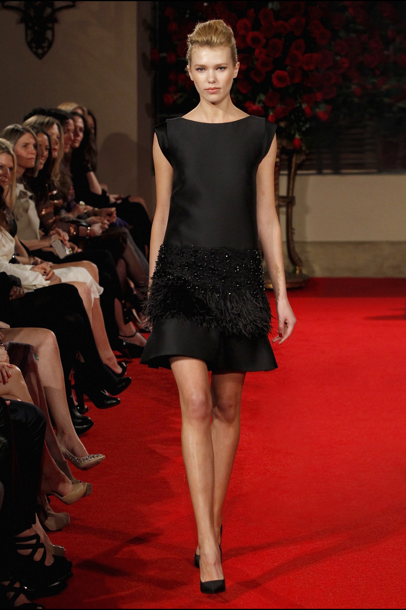 black silk sleeveless flared dress