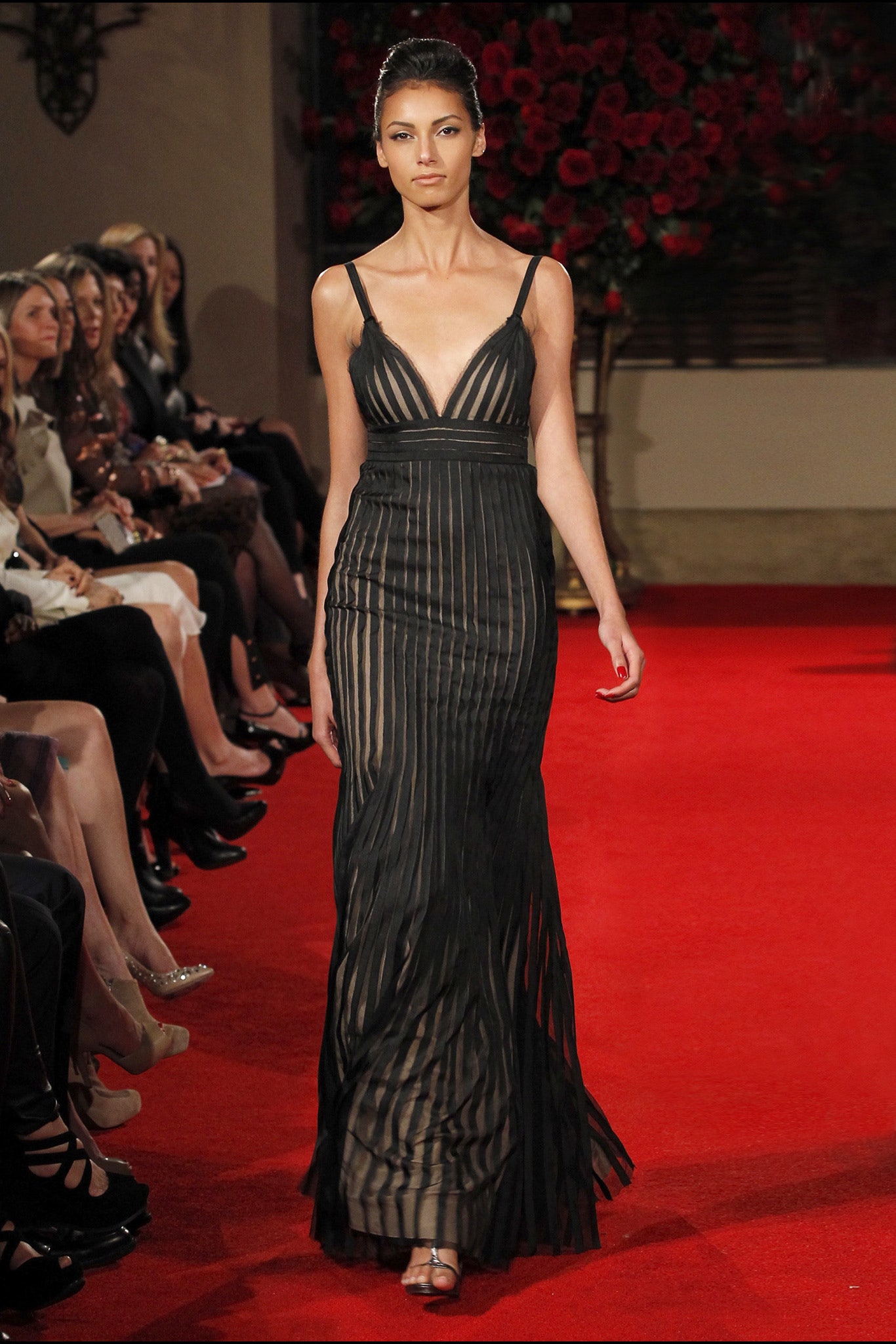 black silk sleeveless gown