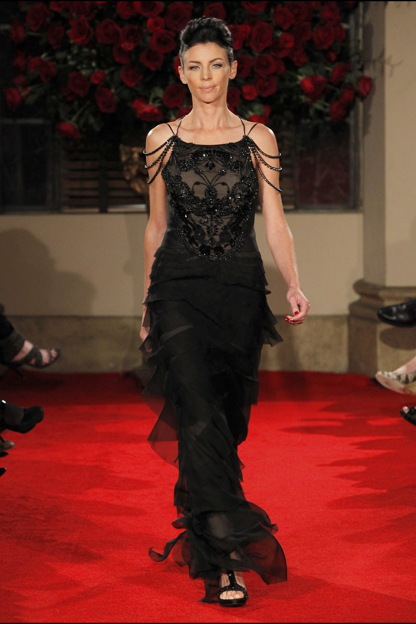 black silk fitted gown