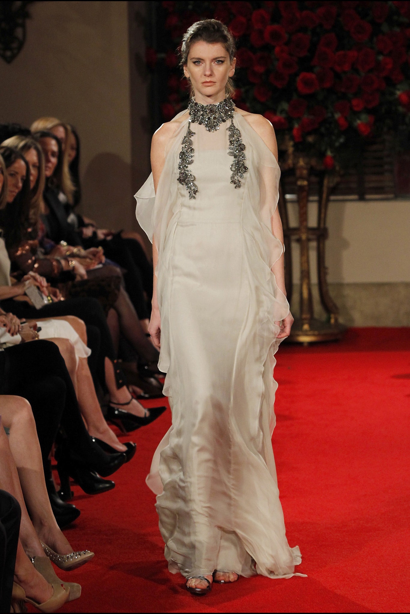 white silk fitted gown