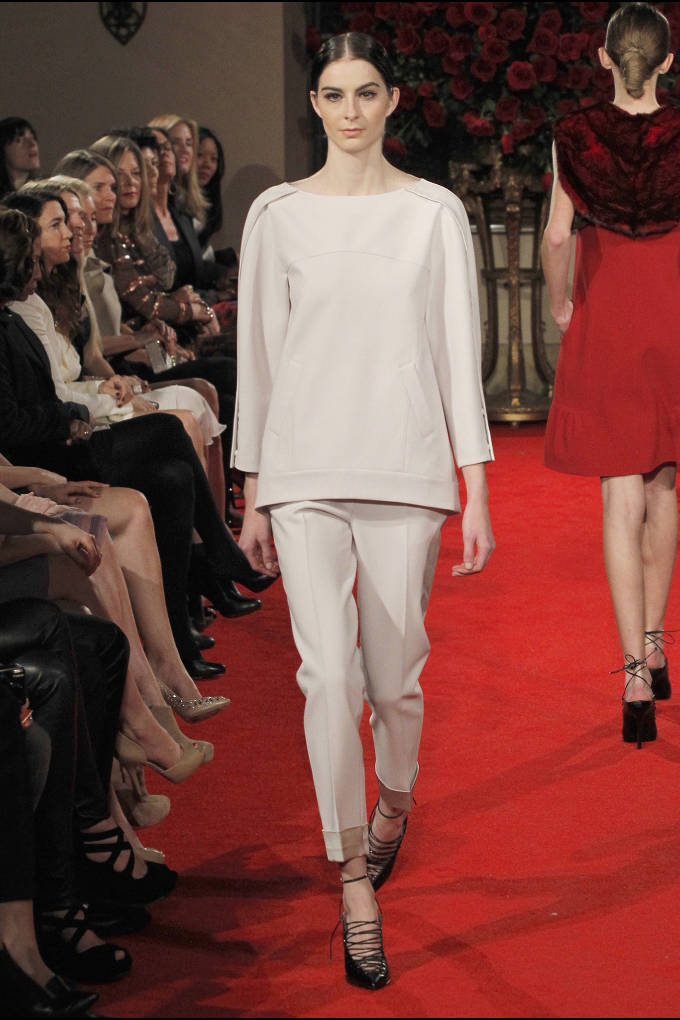 white silk long-sleeve collared relaxed structured top