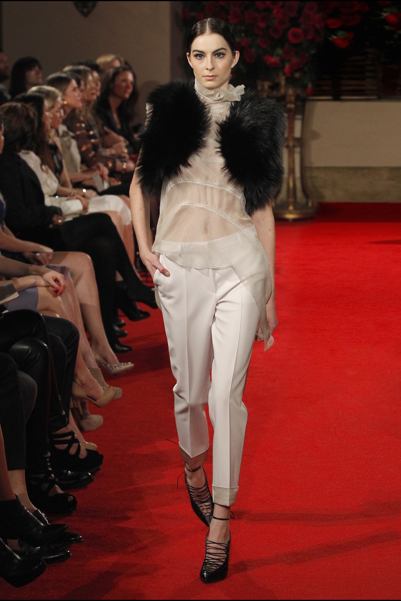 white silk sleeveless high-neck fitted layered sheer top