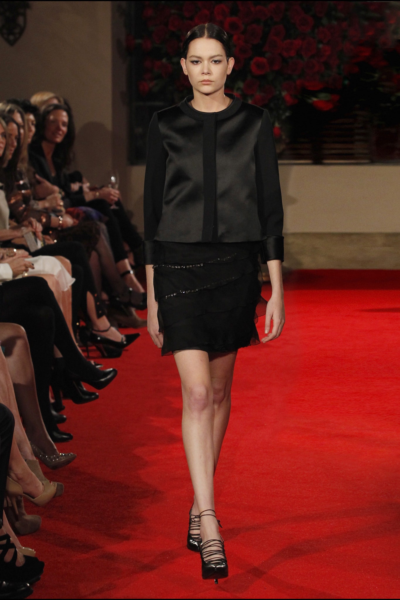 black silk fitted tiered mini skirt