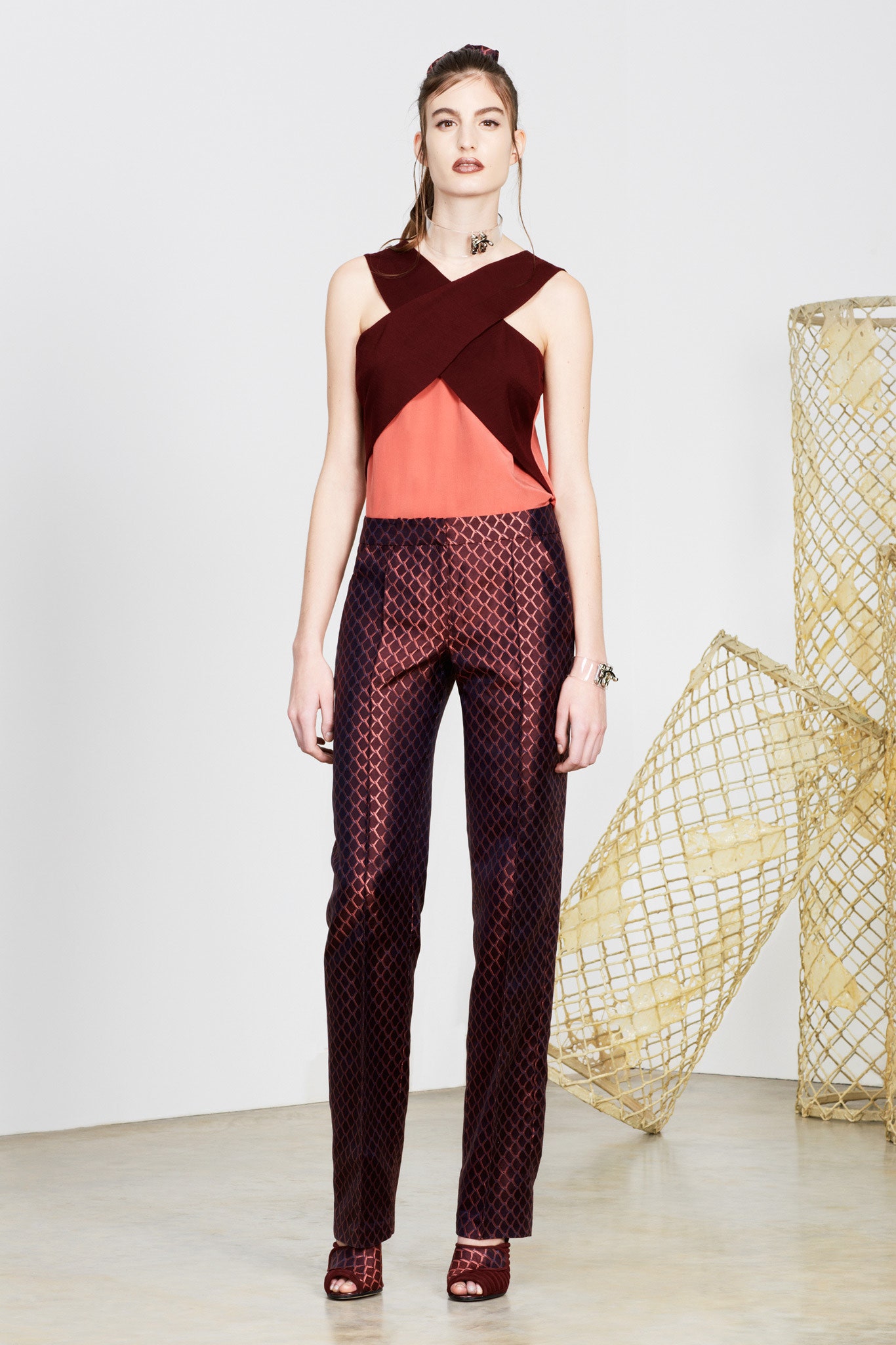 purple slim straight-leg pants
