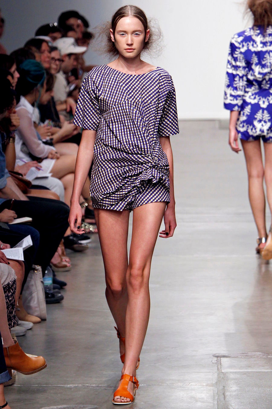 blue and white fitted romper