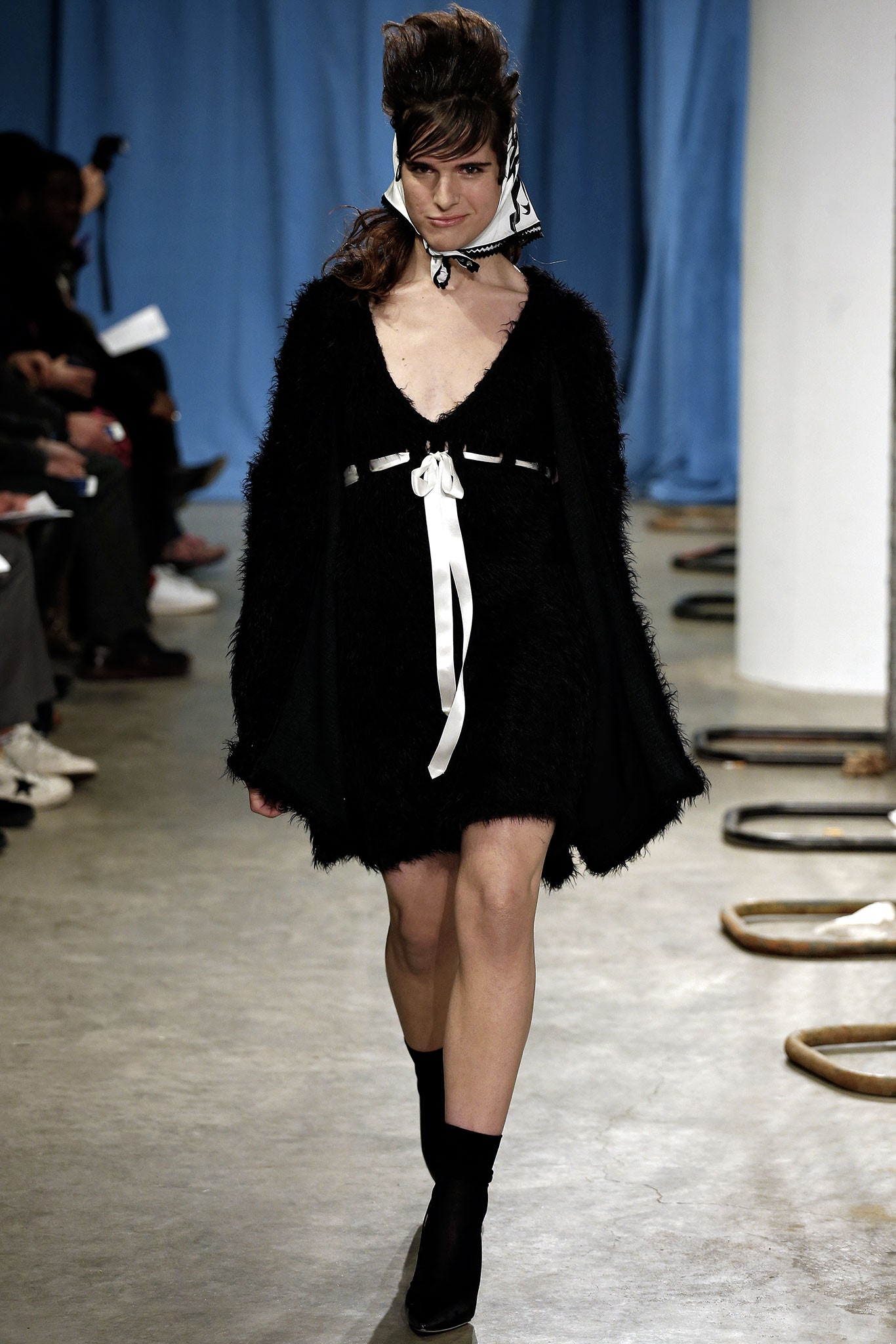 black fur sleeveless v-neck fitted layered mini dress