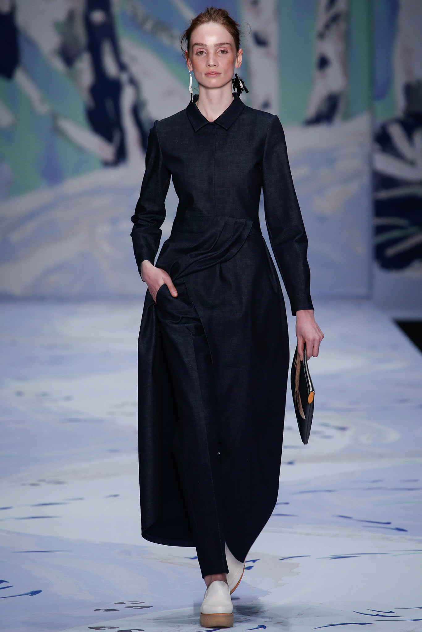 blue cotton long-sleeve dress