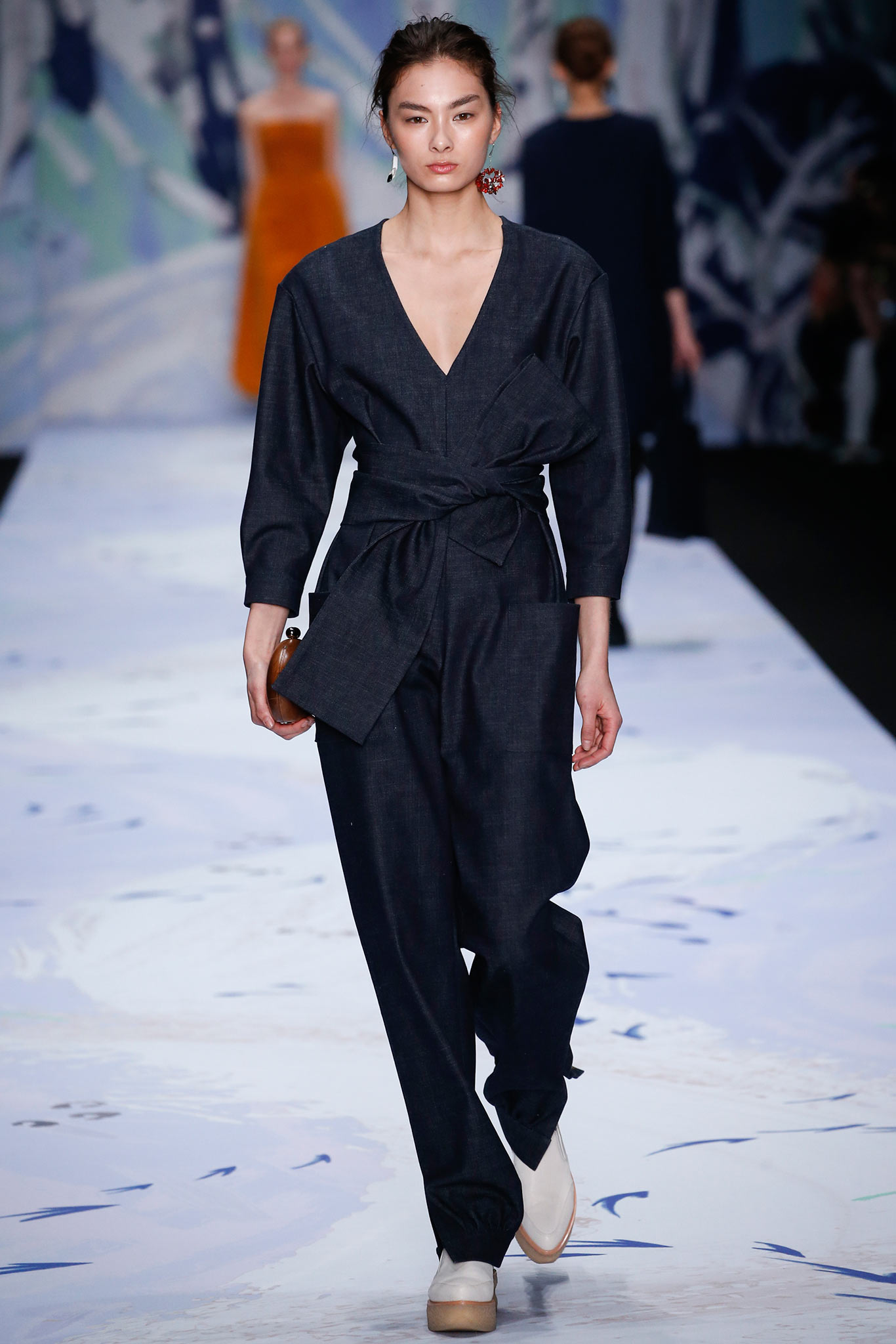 blue cotton belted jumpsuit